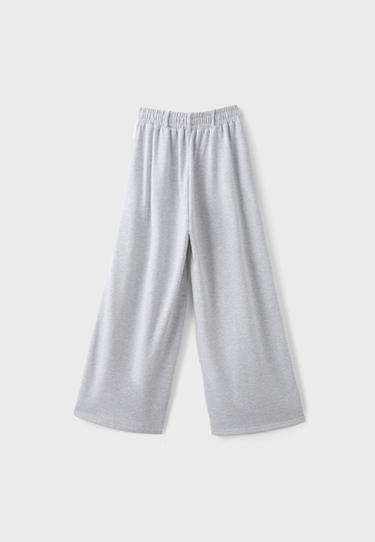Plush wide-leg trousers with side band — Grey melange 7