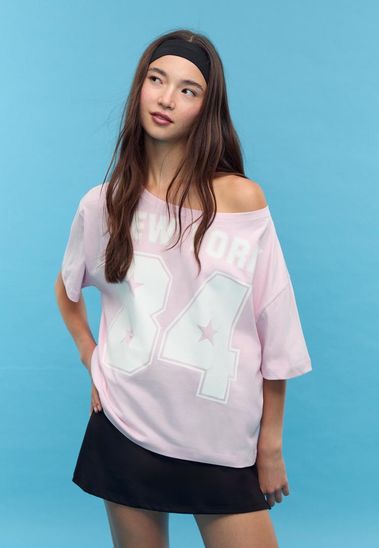 t shirt met print en boothals