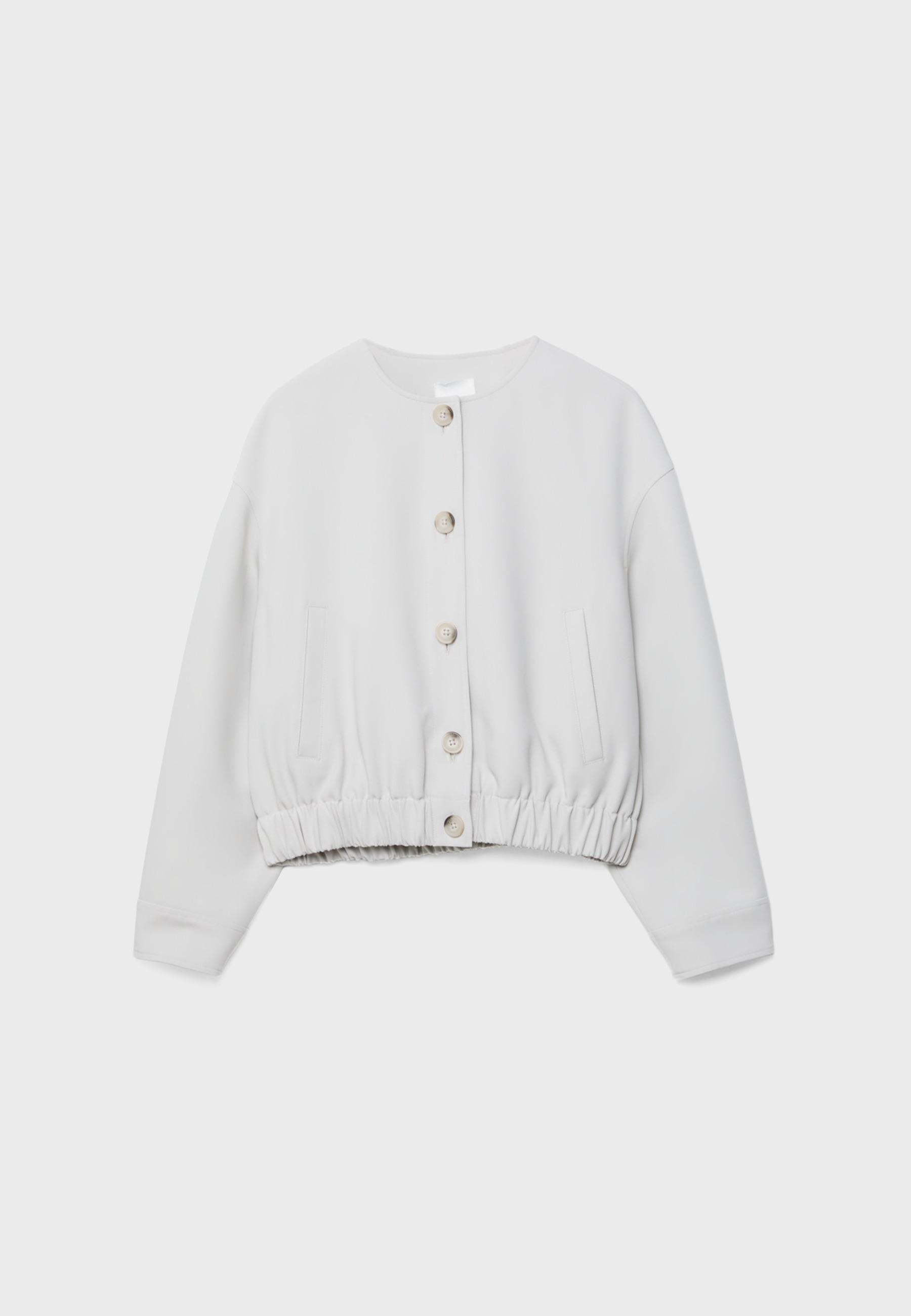 Puff sleeve round neck jacket — Ecru