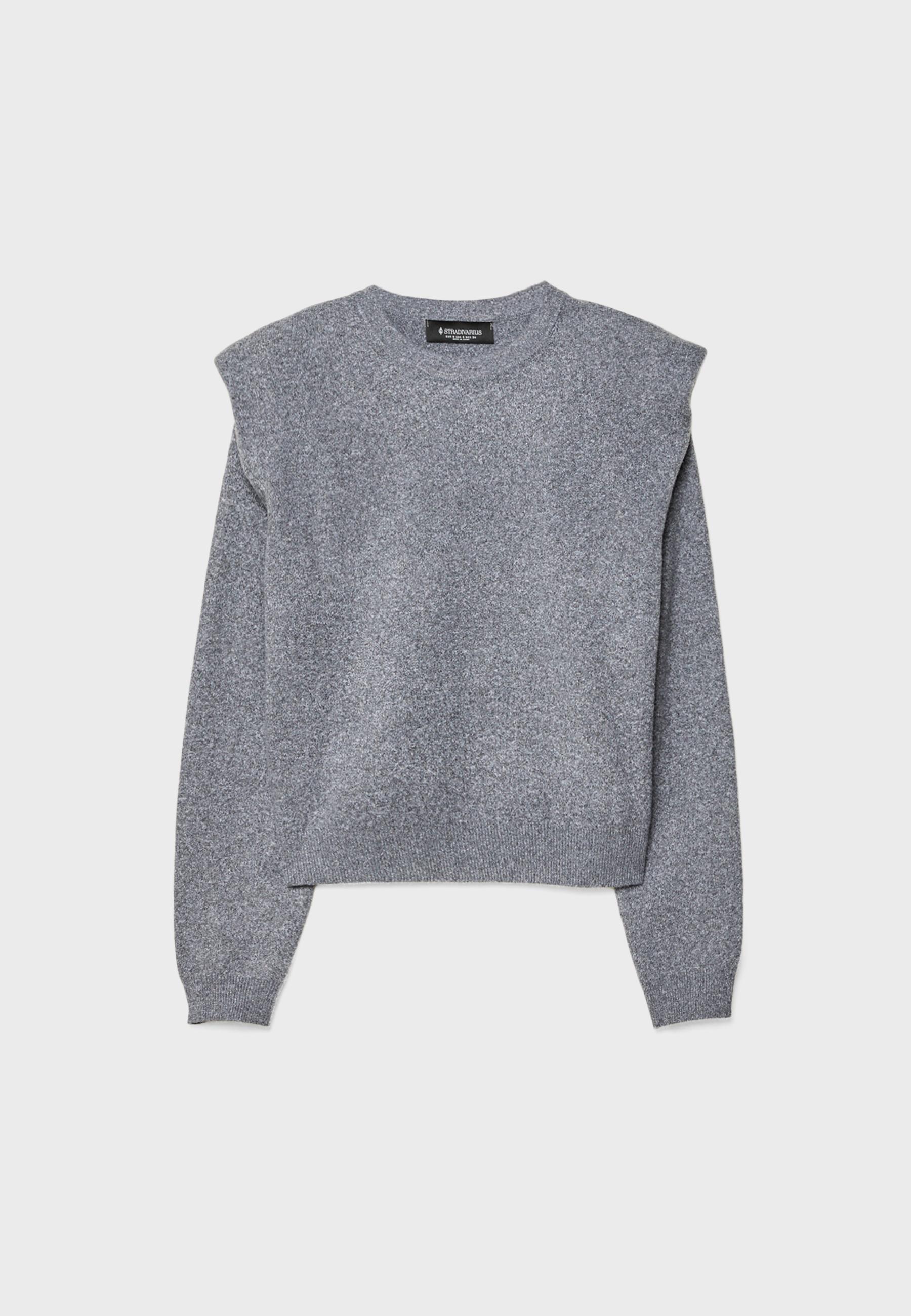 Knitted jumper with padded shoulders — Dark grey