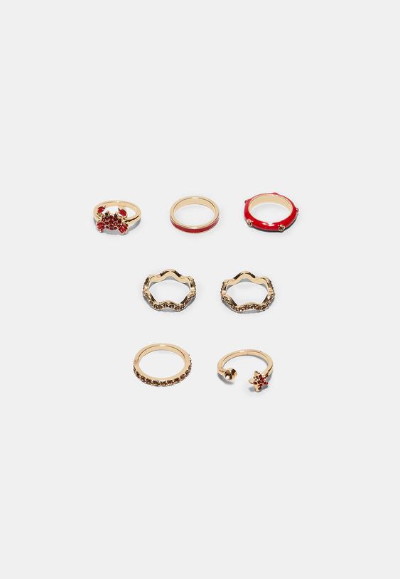 set de 7 anillos cangrejo brillo