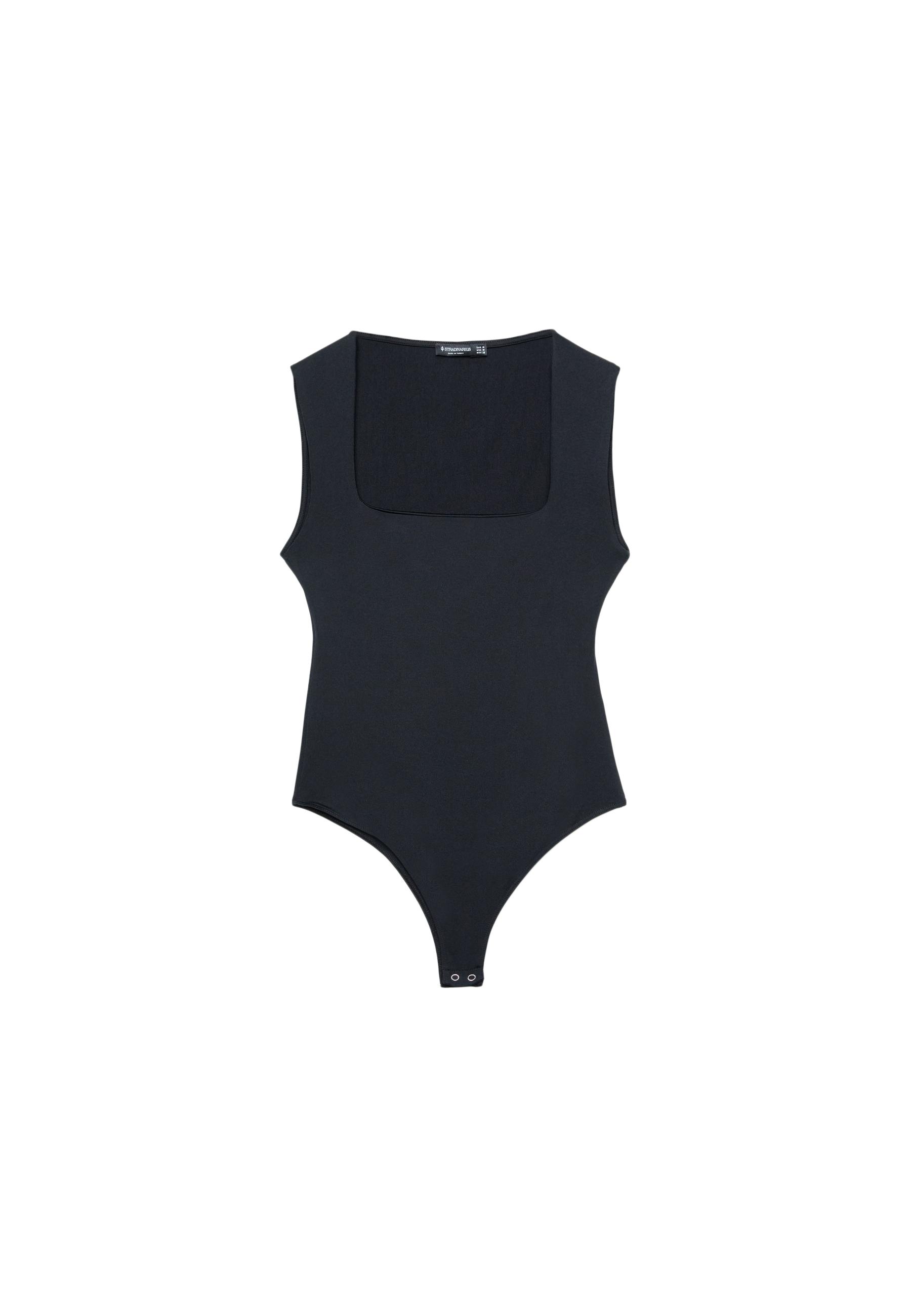 Polyamide square neckline bodysuit — Black