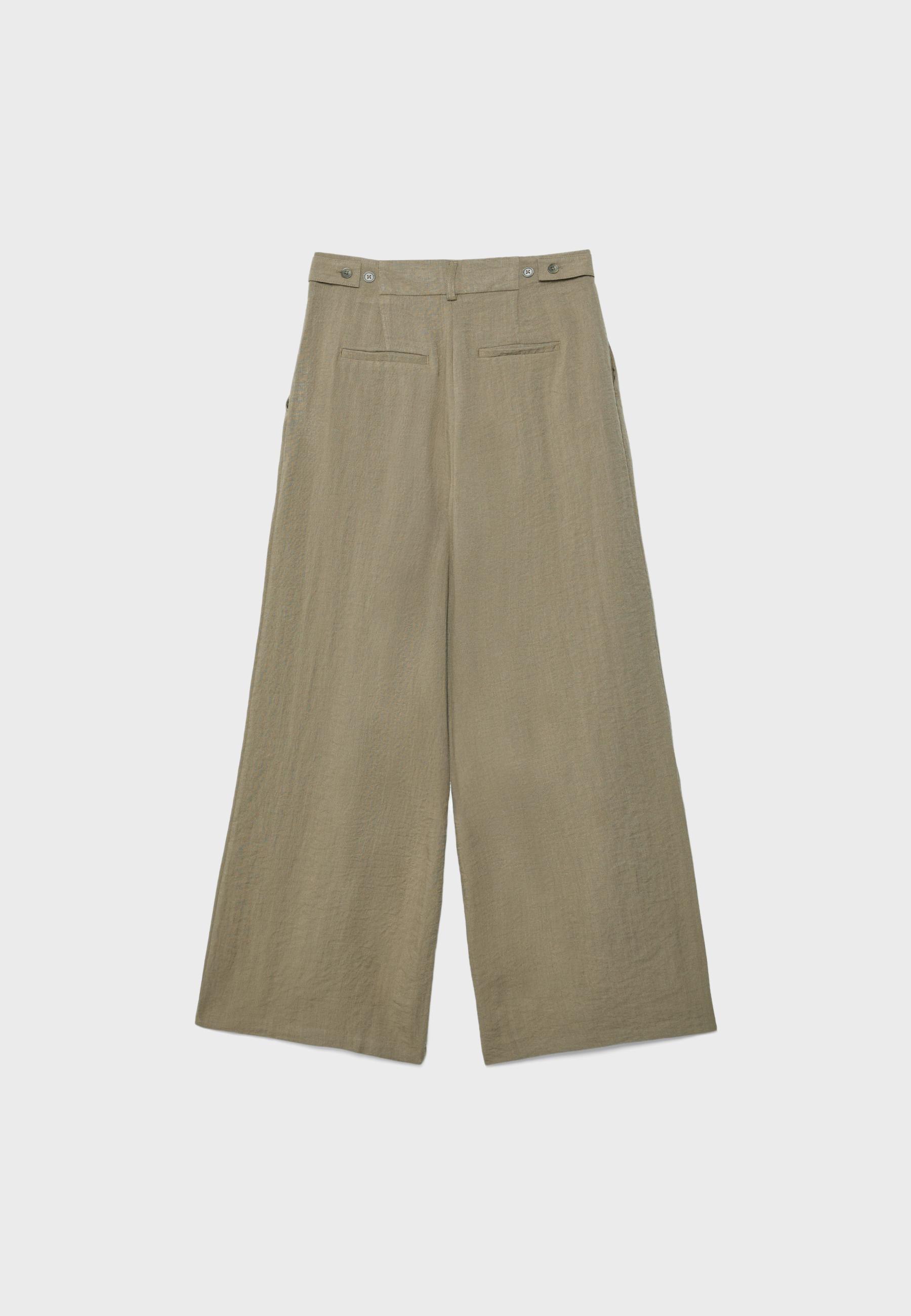 Ayarlanabilir düğmeli keten karışımlı bol paça pantolon - Görsel 9