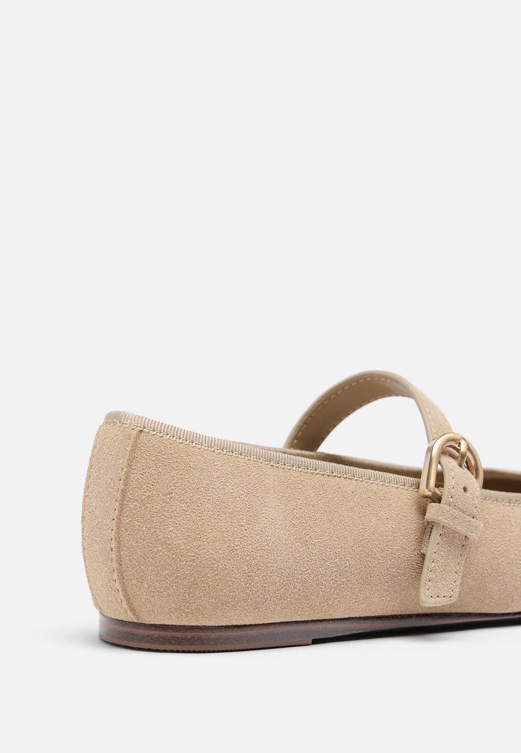 Leather toecap ballerina flats — BEIGE