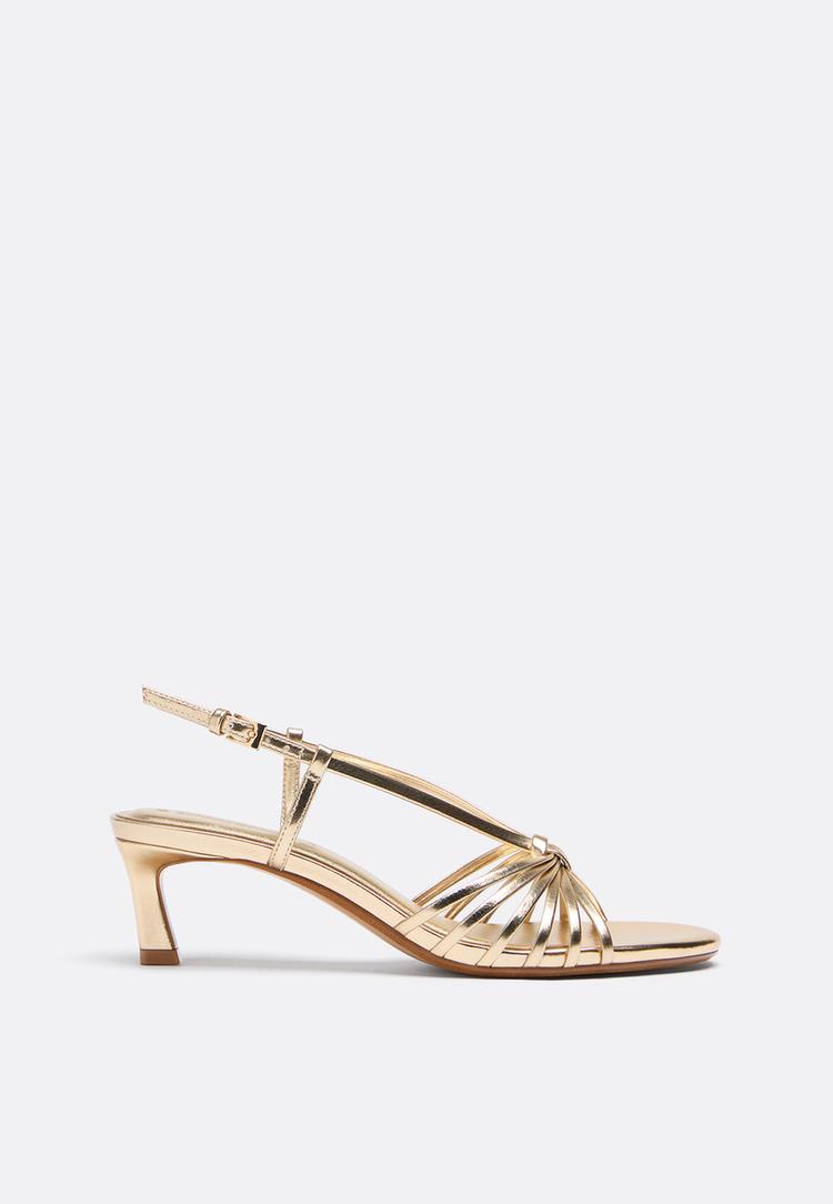 sandales dorees a talon kitten et multibrides