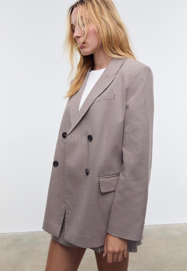 printed double breasted blazer with buttons
