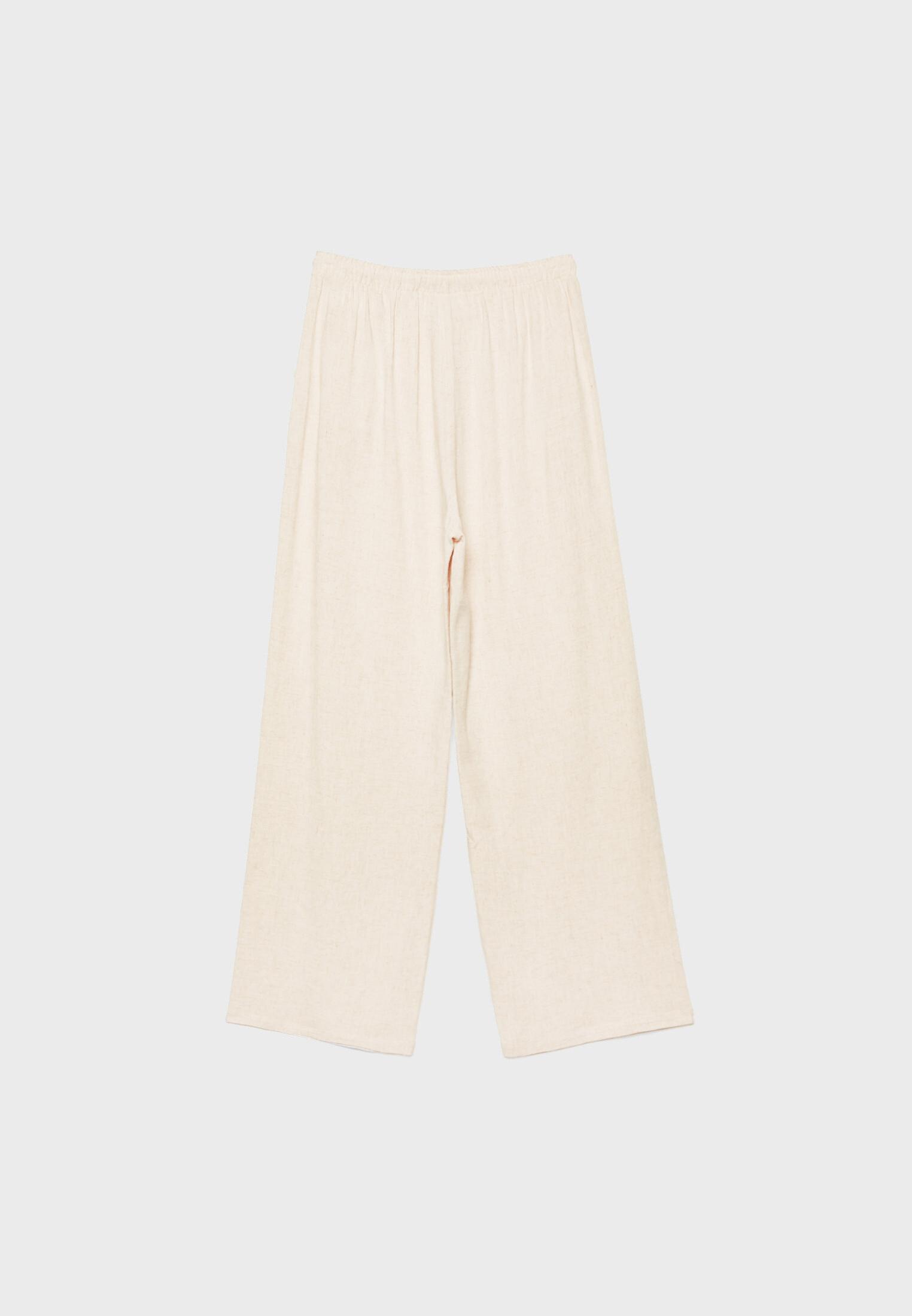 Straight-leg linen-look trousers — Stone