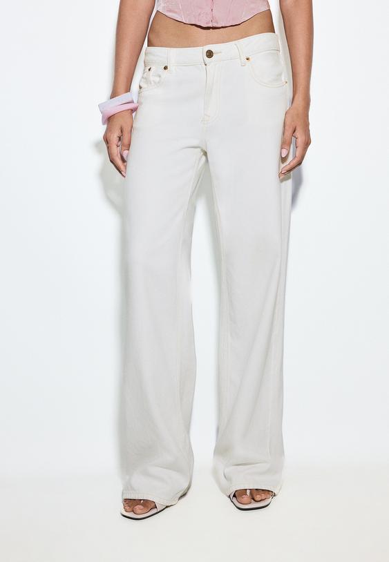 Stradivarius D91 Low Wide-Leg Twill Jeans Vanilla 12
