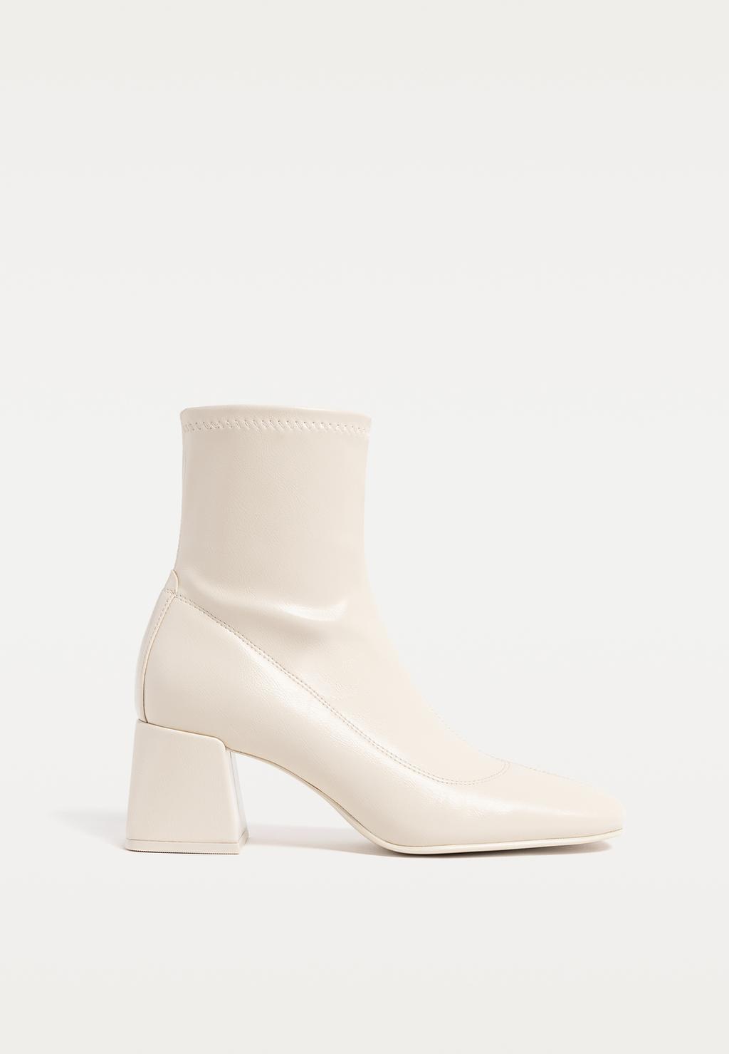 Block heel faux-patent-finish ankle boots