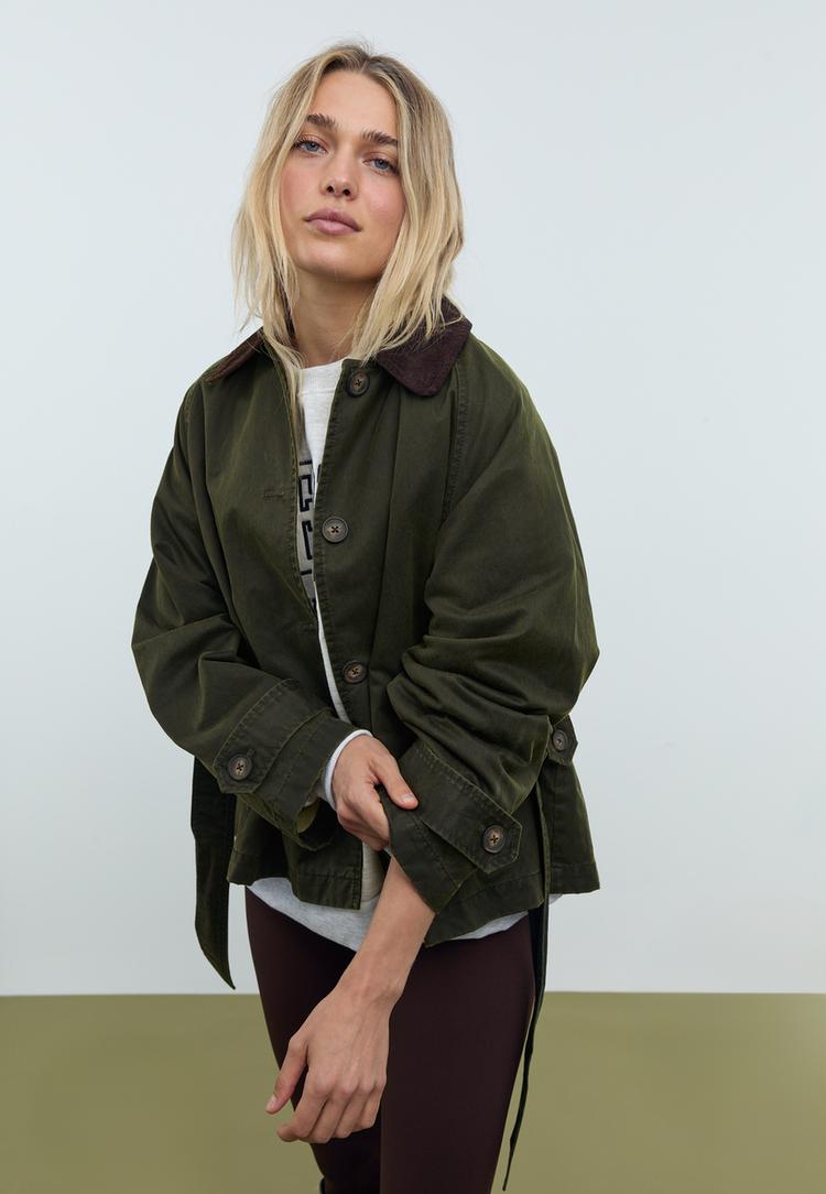 korte gewaxte trenchcoat met riem