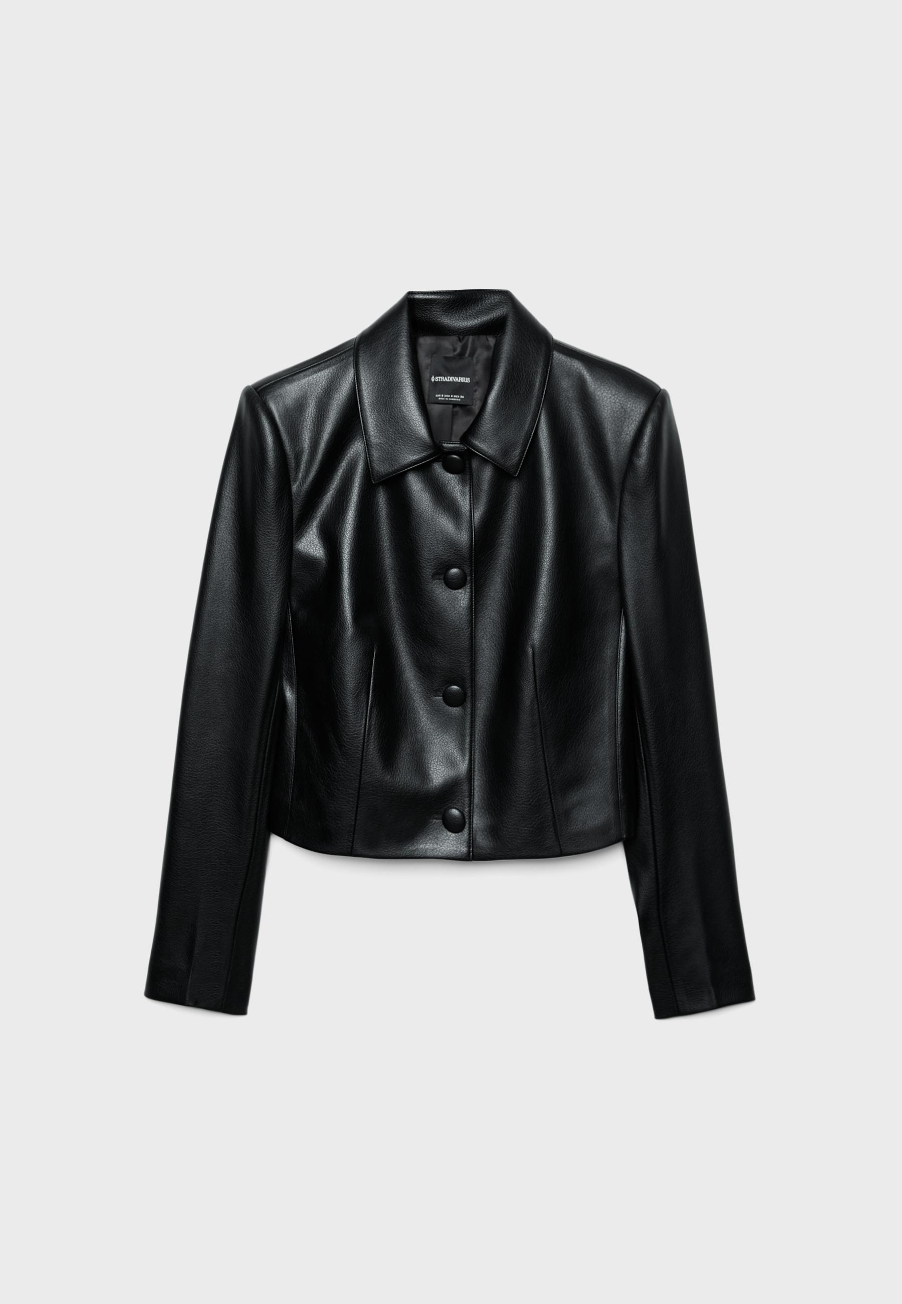 Crop leather effect blazer — Black