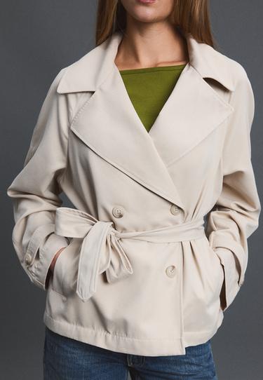 Short flowing trench coat with belt — Stone 6