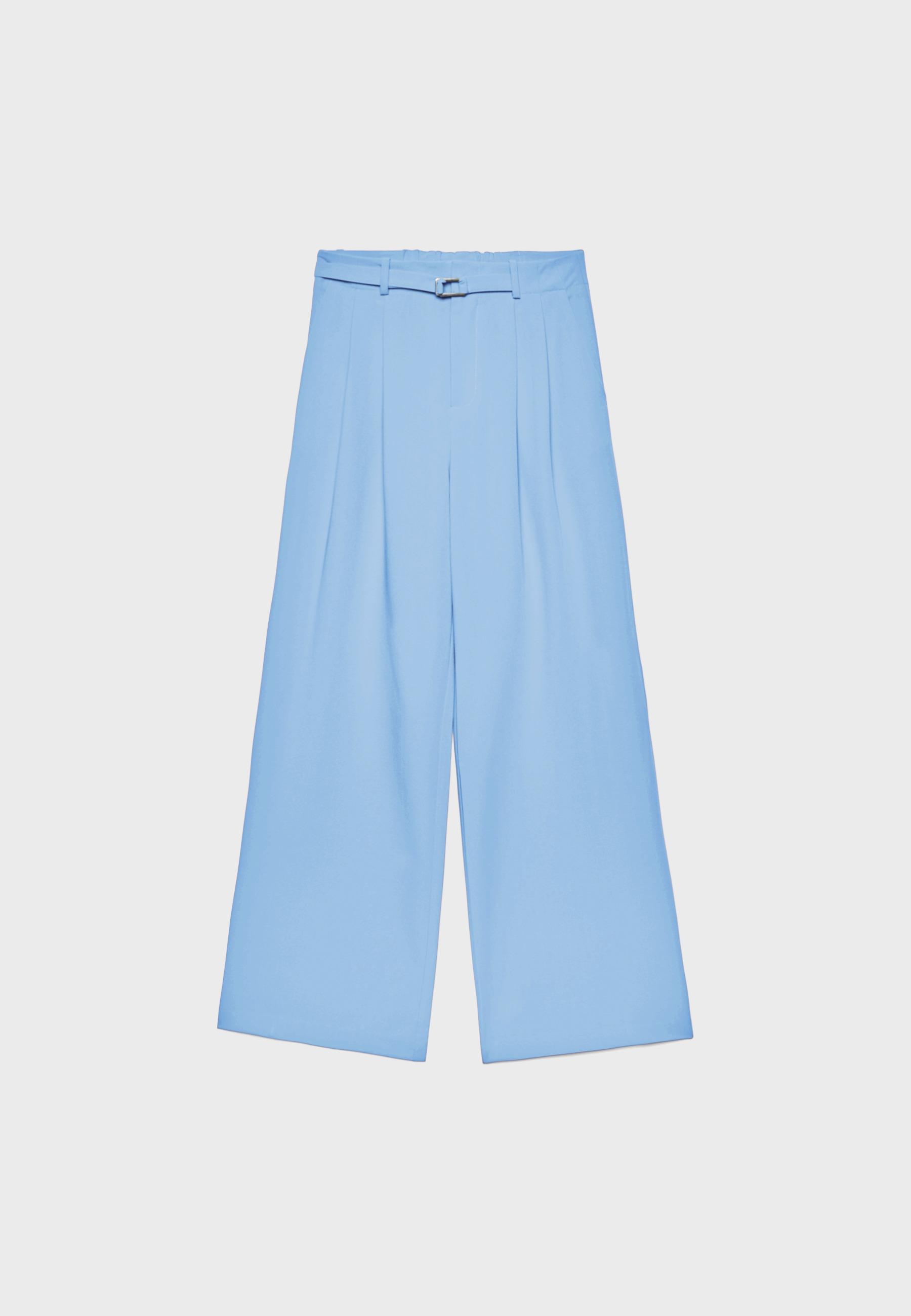 Wide-leg trousers with buckle detail — Sky blue