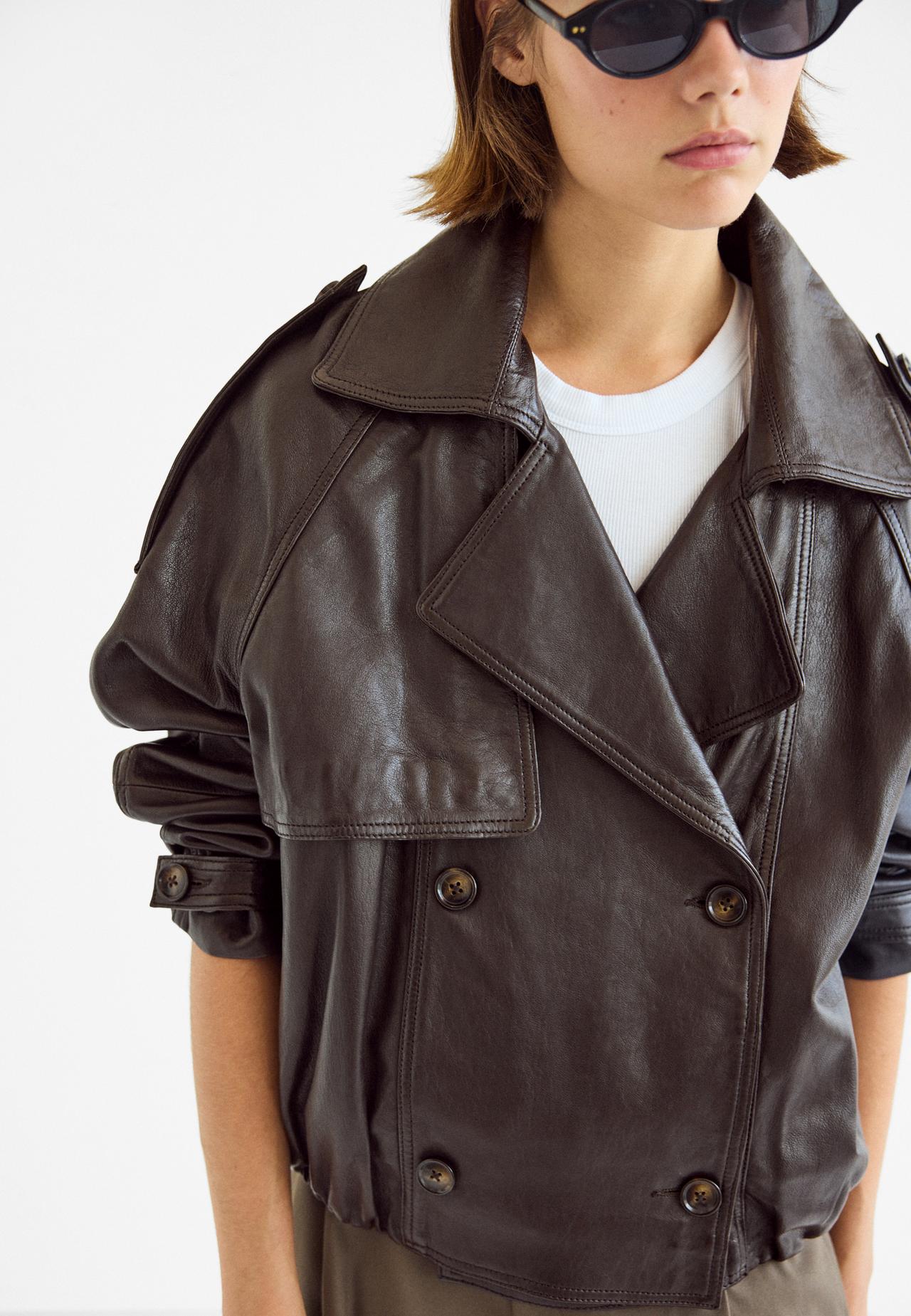 100% leather oversize trench coat — Brown