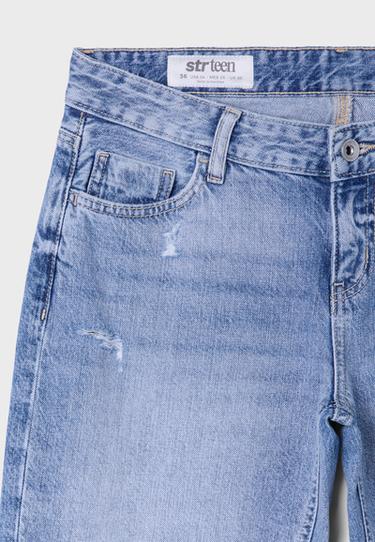 Ripped low-rise straight jeans — MEDIUM LIGHT BLUE DENIM 10