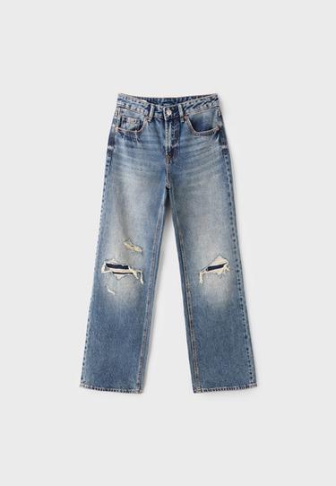 D92 Ripped straight wide-leg jeans — OVERDYED BLUE DENIM 7