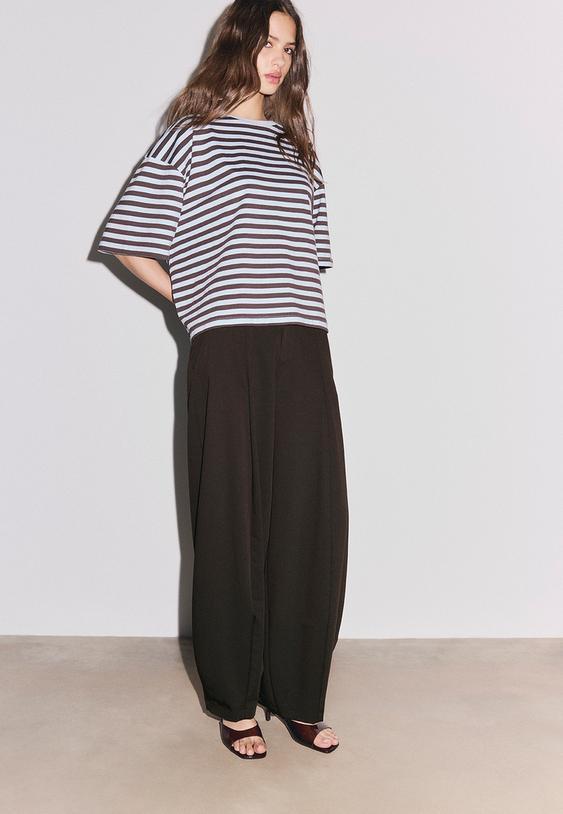 Stradivarius Smart Baggy Trousers With Seam Detail Brown 12