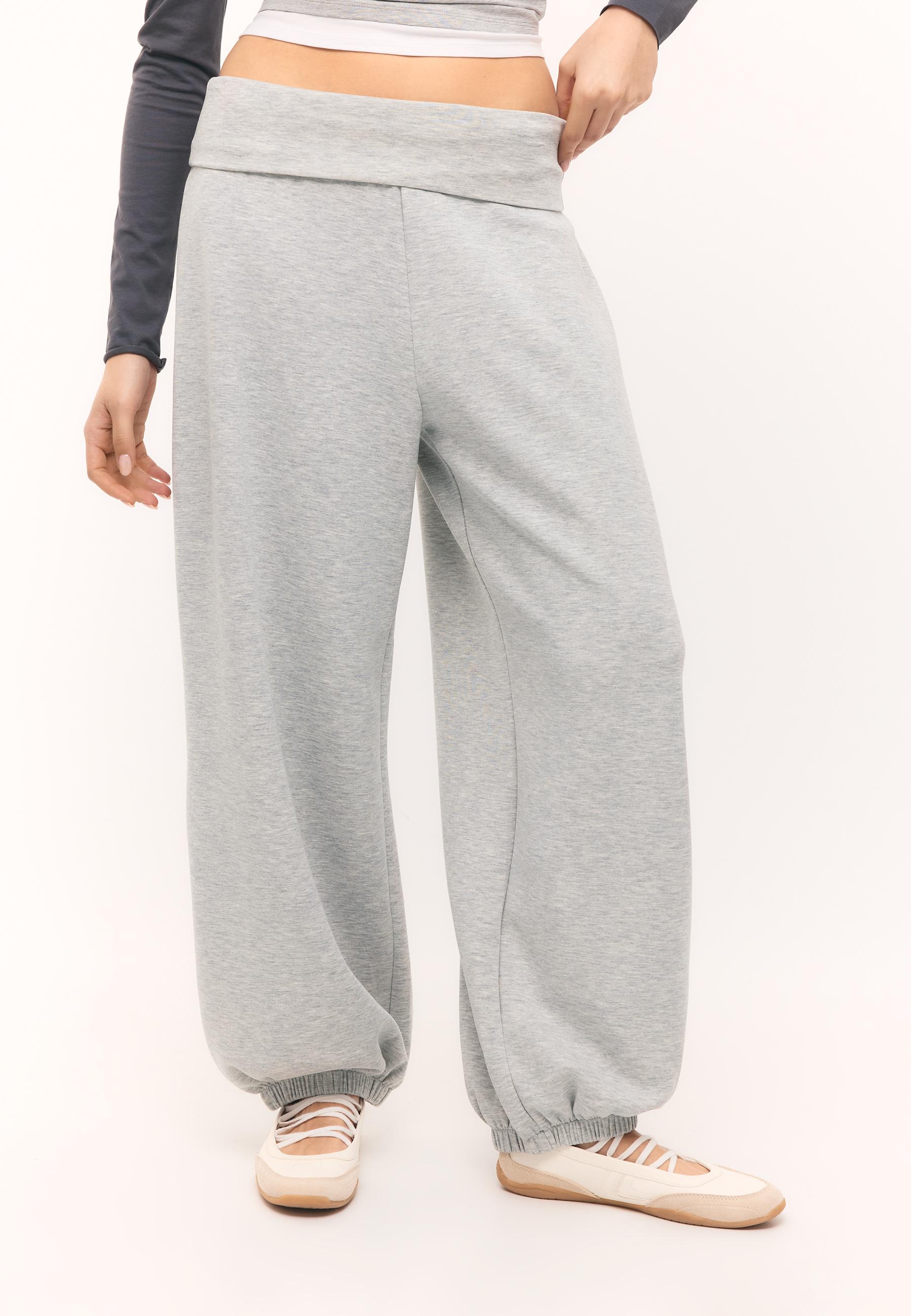 Soft-touch balloon jogger trousers with turn-up waist — Grey melange