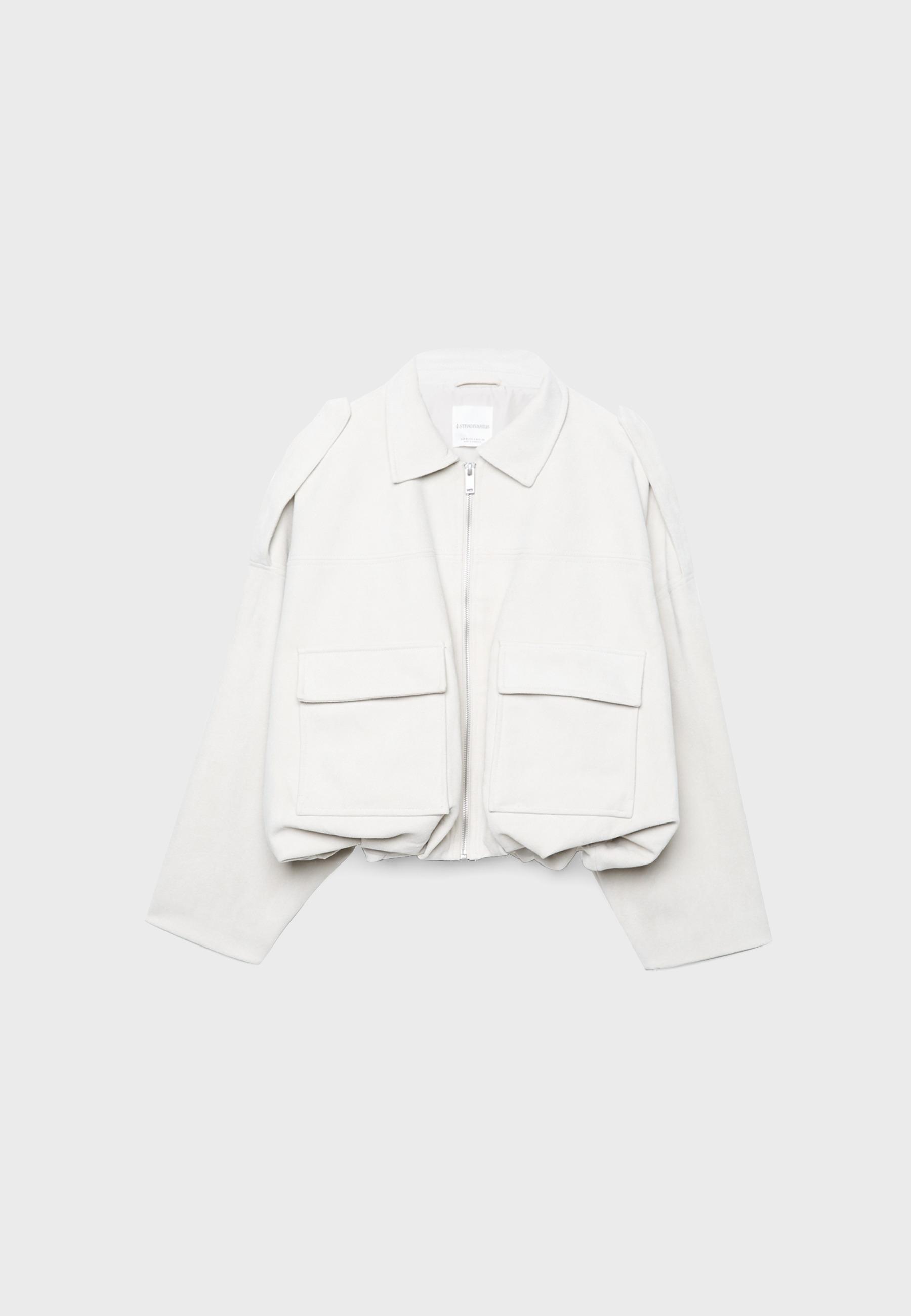 Faux suede bomber jacket — Ecru