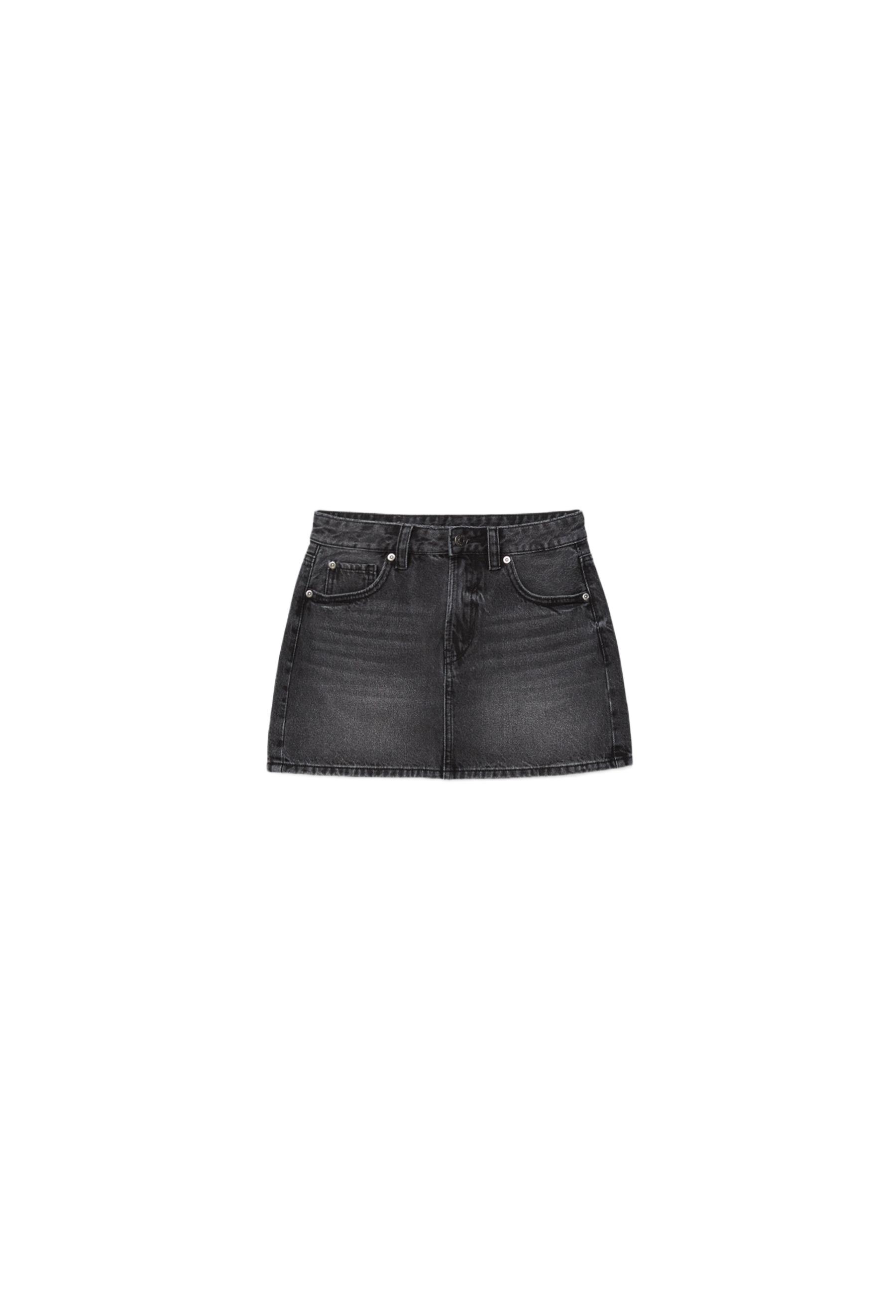 D60 basic denim mini skirt — BLACK DENIM WASH