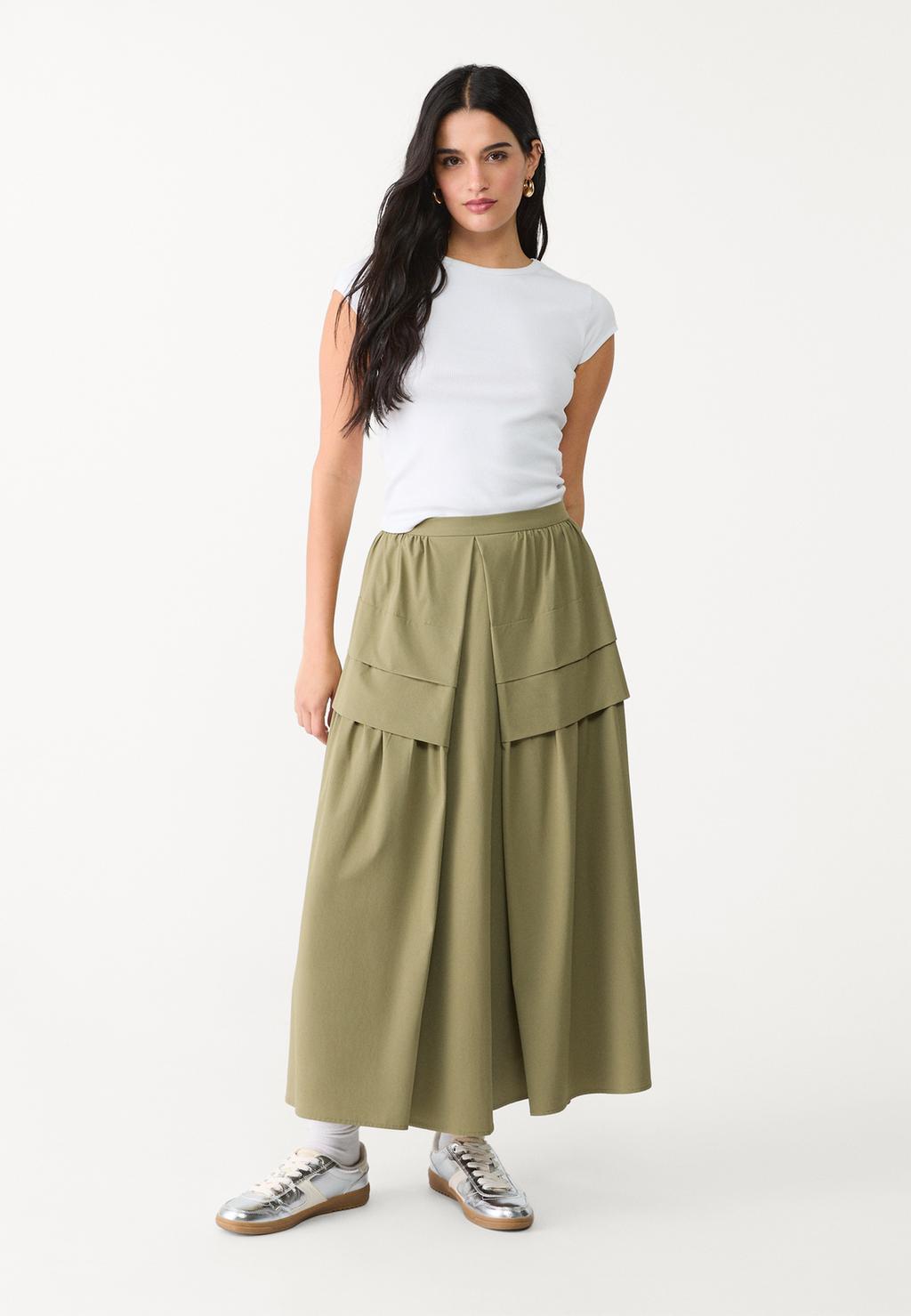 Layered midi skirt in technical fabric