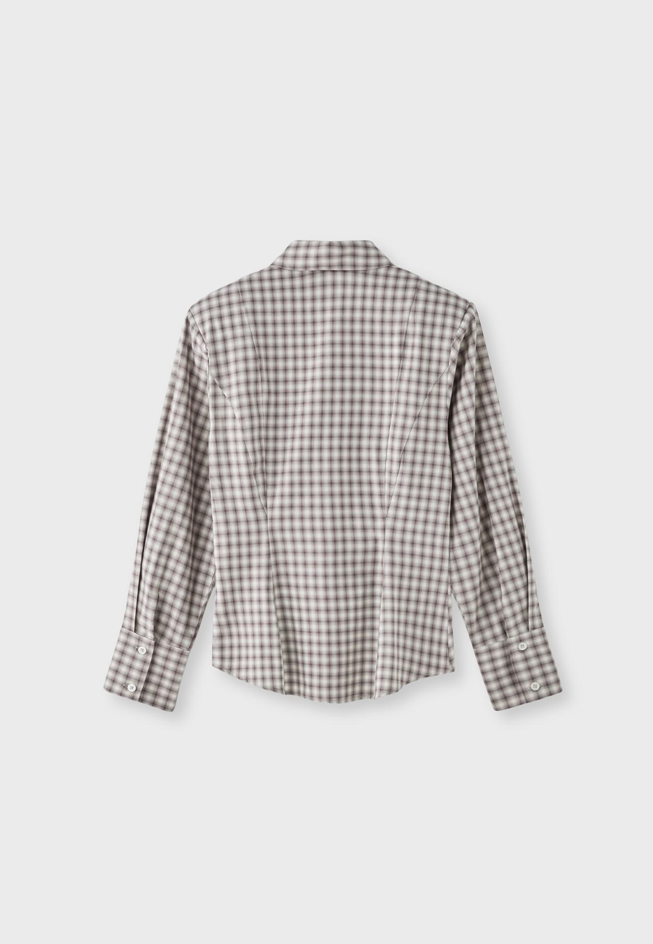 Check shirt with padded shoulders — Beige