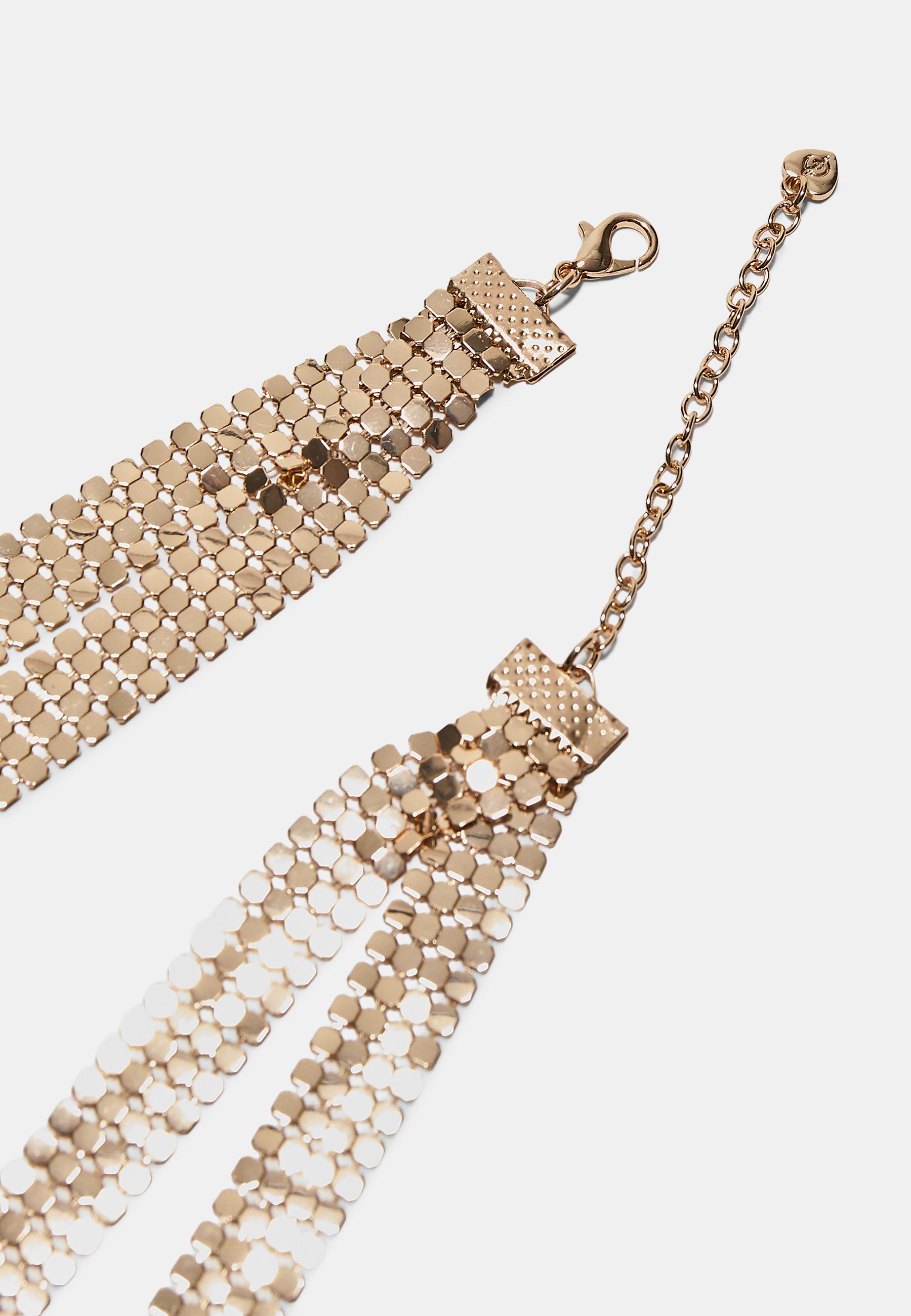 Long mesh lariat necklace — Gold