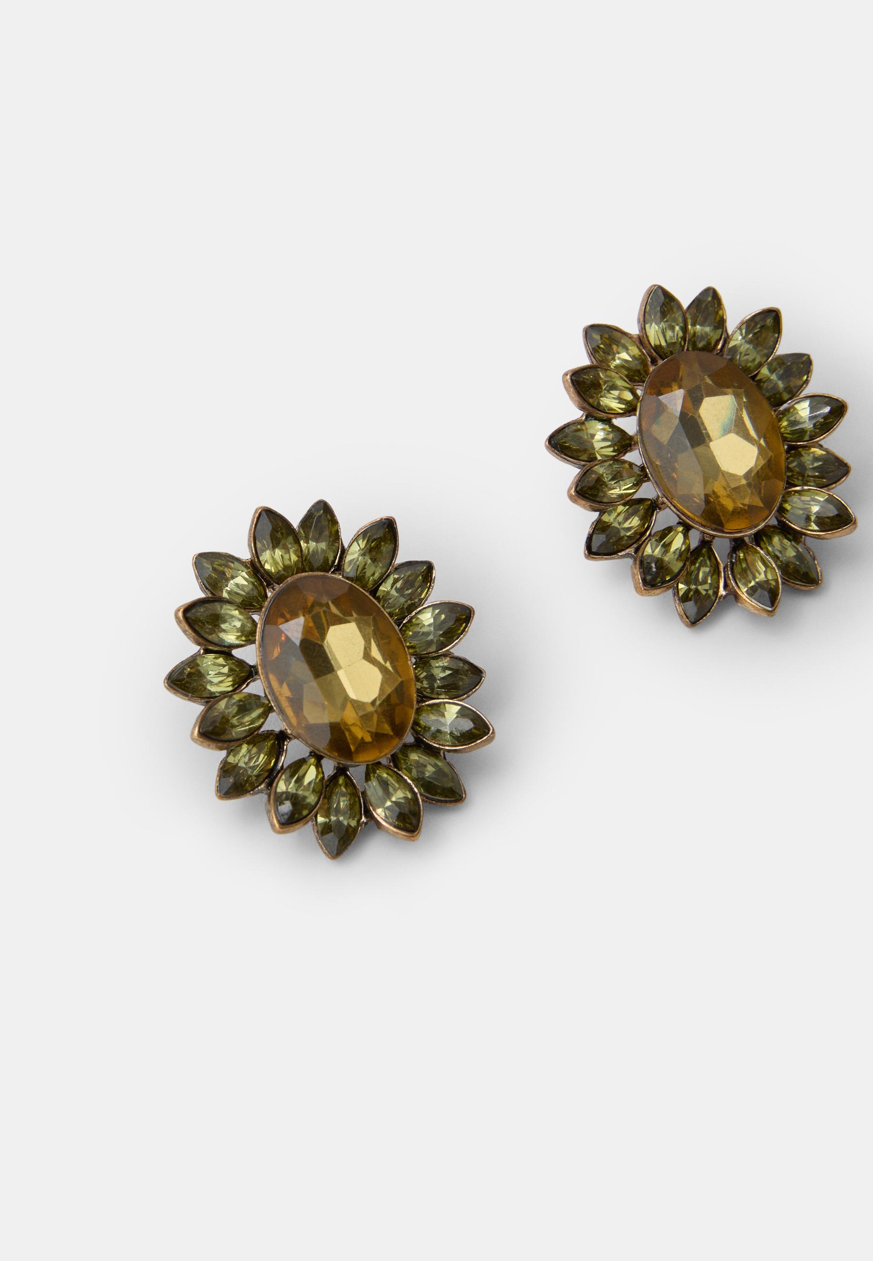 Jewelled stud earrings — Khaki