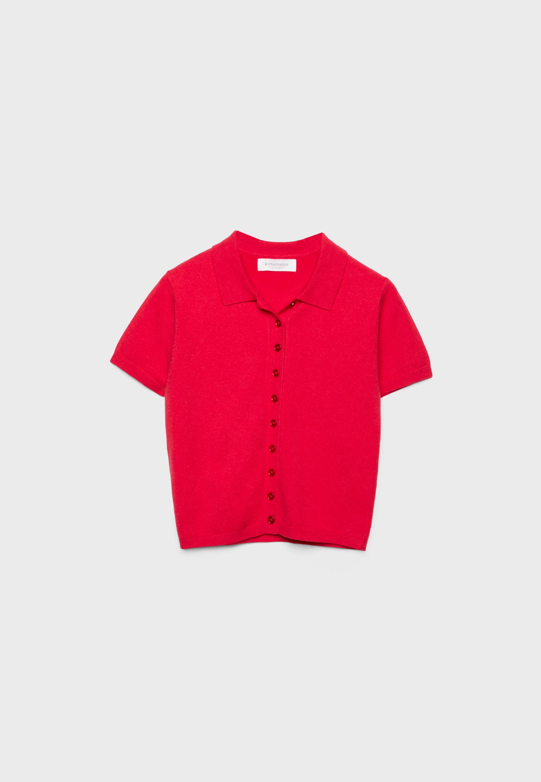 Short sleeve knit polo sweater — Red