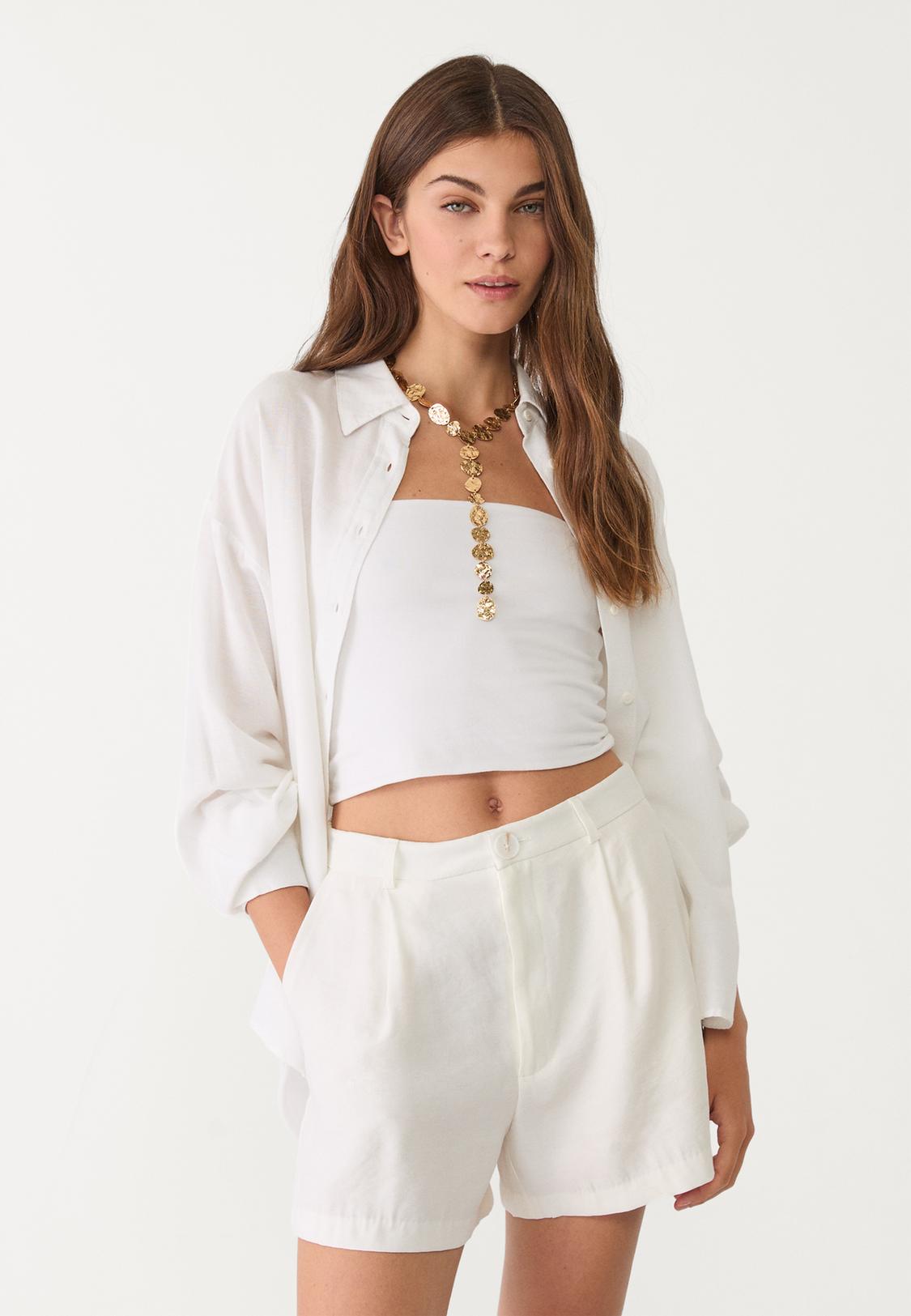 Pantalones Cortos Blancos Stradivarius Short Fluido Pliegues