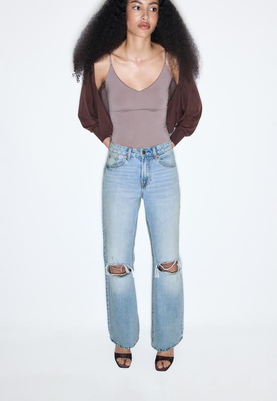 Stradivarius Τζιν Παντελόνι D92 Σε Ίσια Γραμμή Με Φαρδιά Γραμμή Μπλε Μεσαίας Απόχρωσης 36