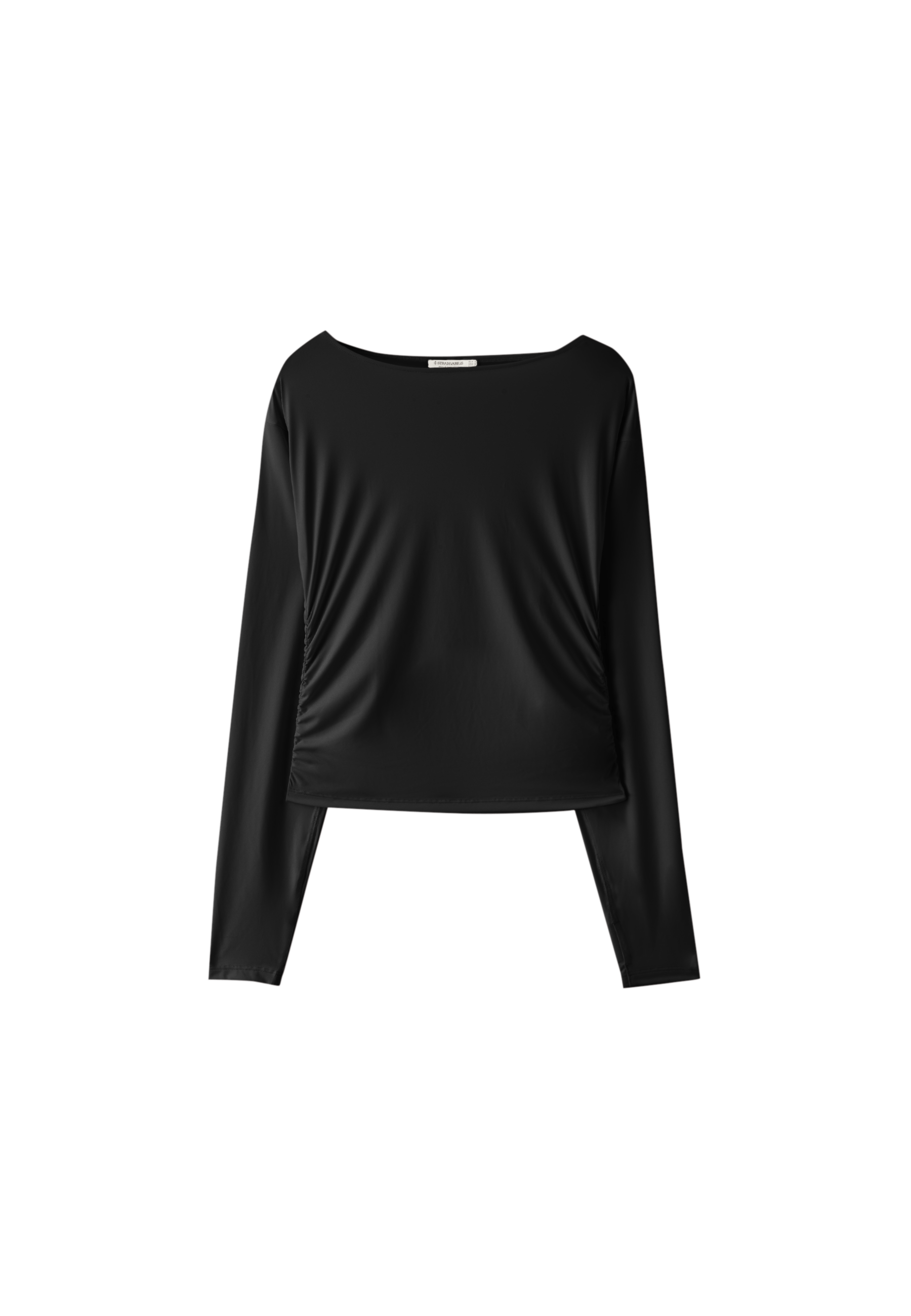 Long sleeve gathered polyamide T-shirt — Black