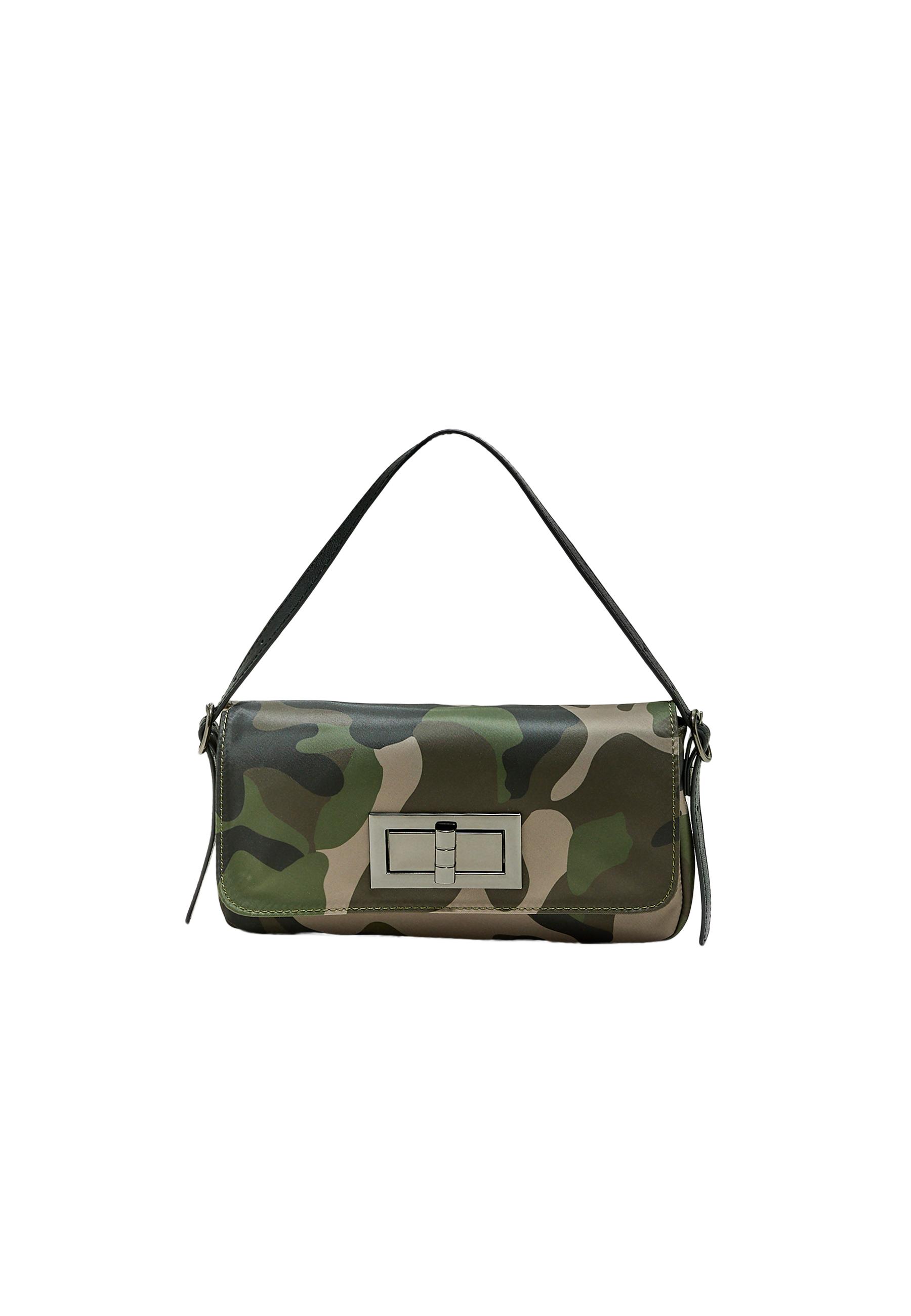 Printed compact shoulder bag with clasp — Black