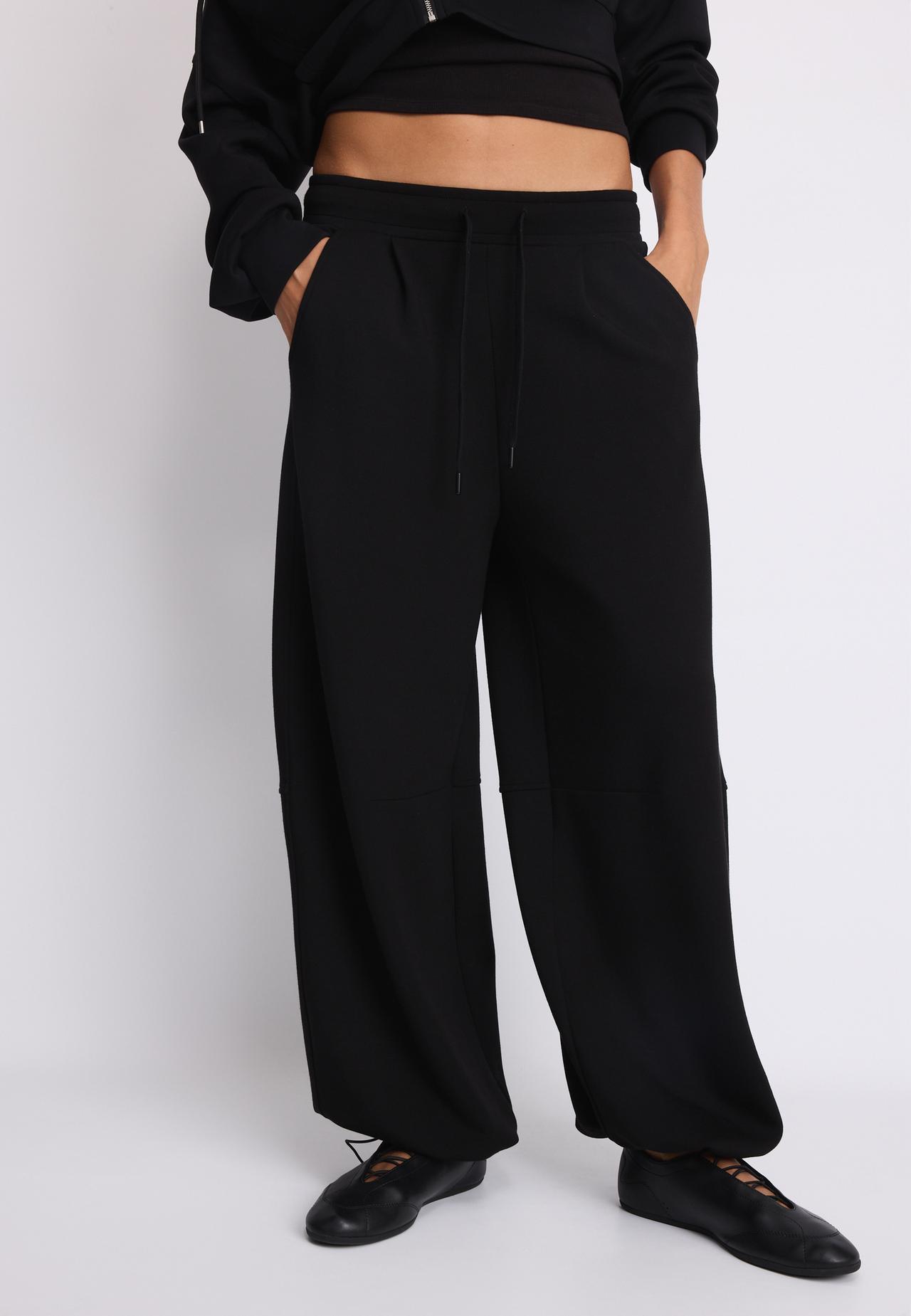 Soft-touch barrel jogger trousers with stoppers — Black
