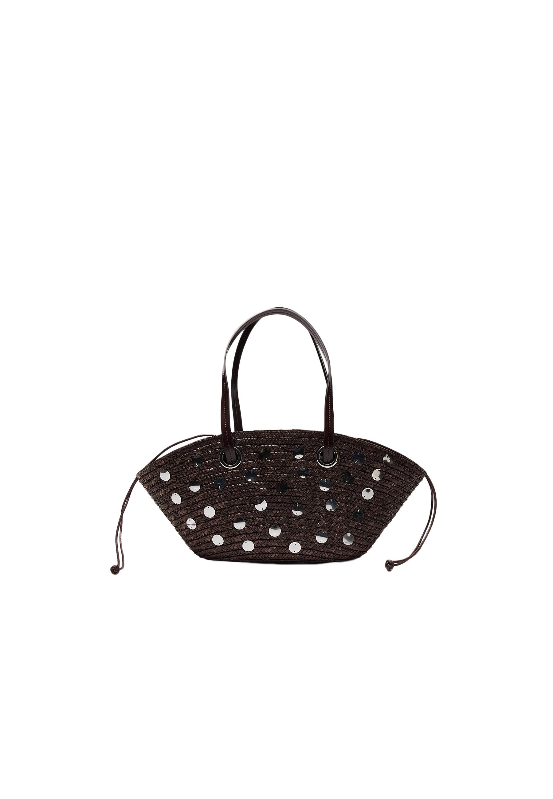Sequinned basket shoulder bag — Brown