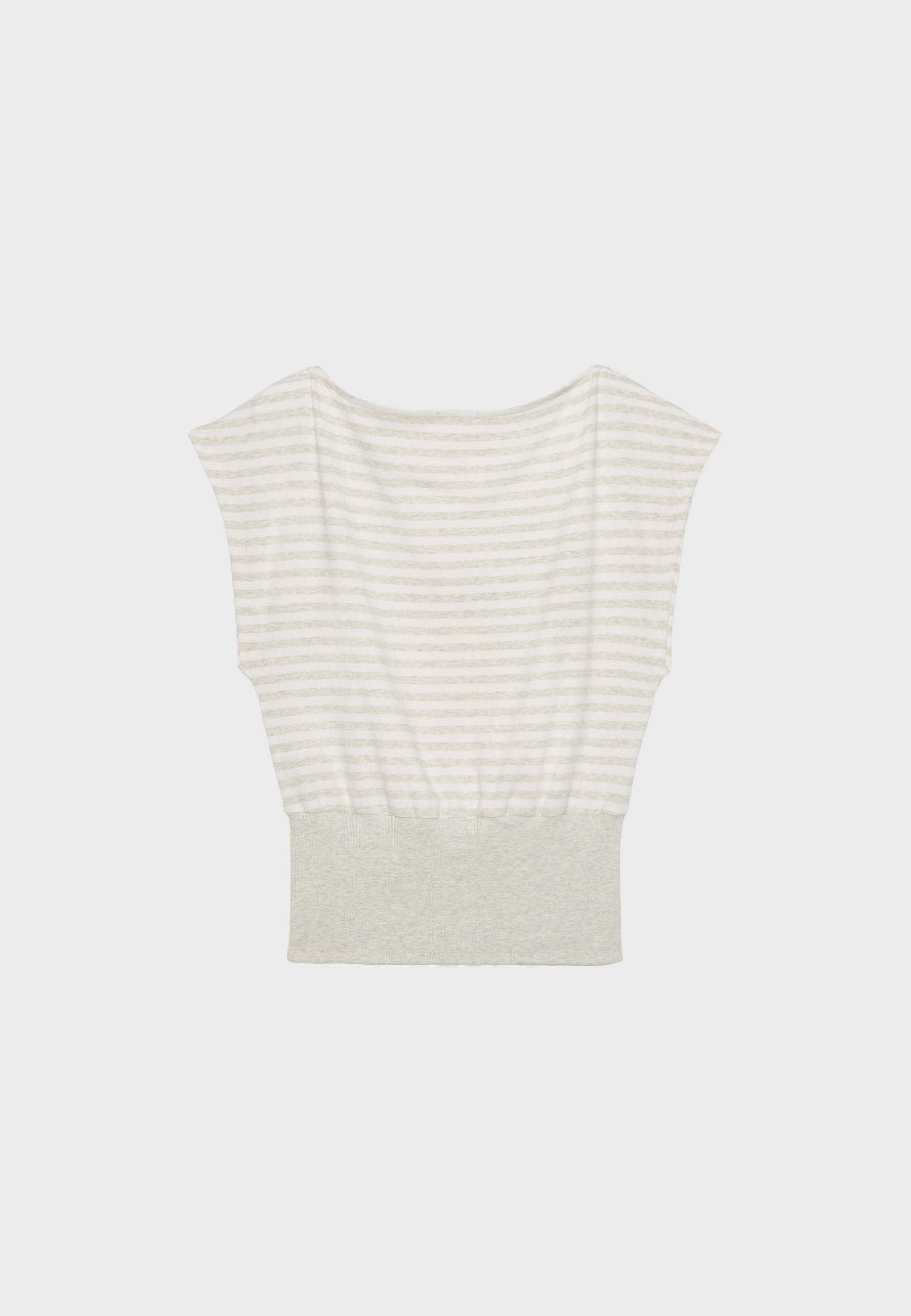 Striped Boat Neck Fitted T-Shirt — Stone