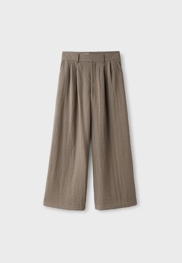 Adjustable rustic wide-leg button trousers — Brown 7
