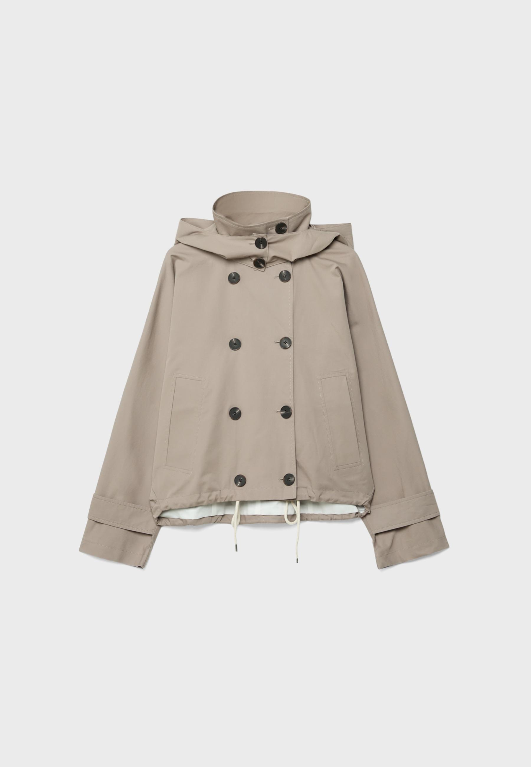 Short puff sleeve trench coat with detachable hood — Beige