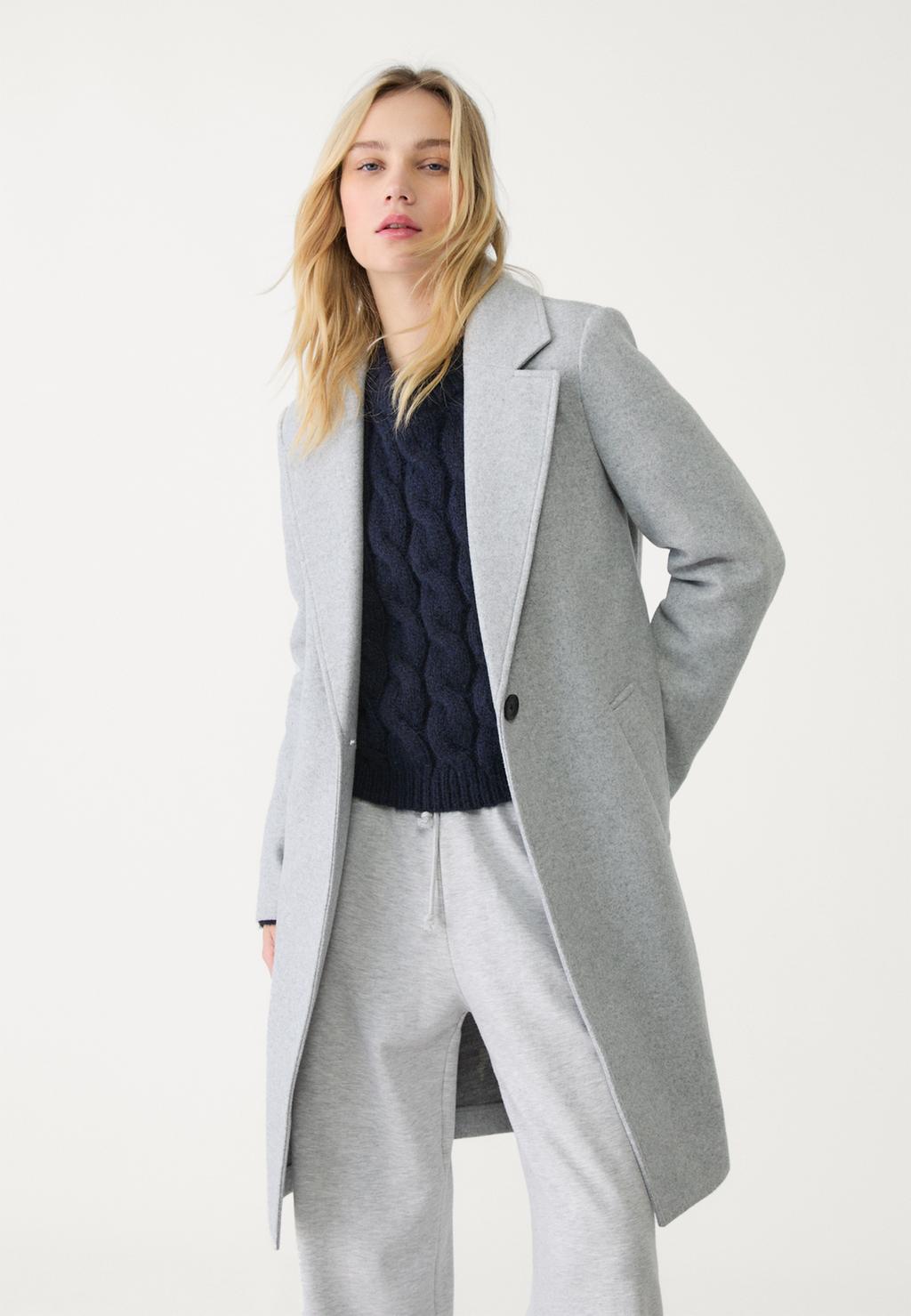 Soft-touch button-up midi coat