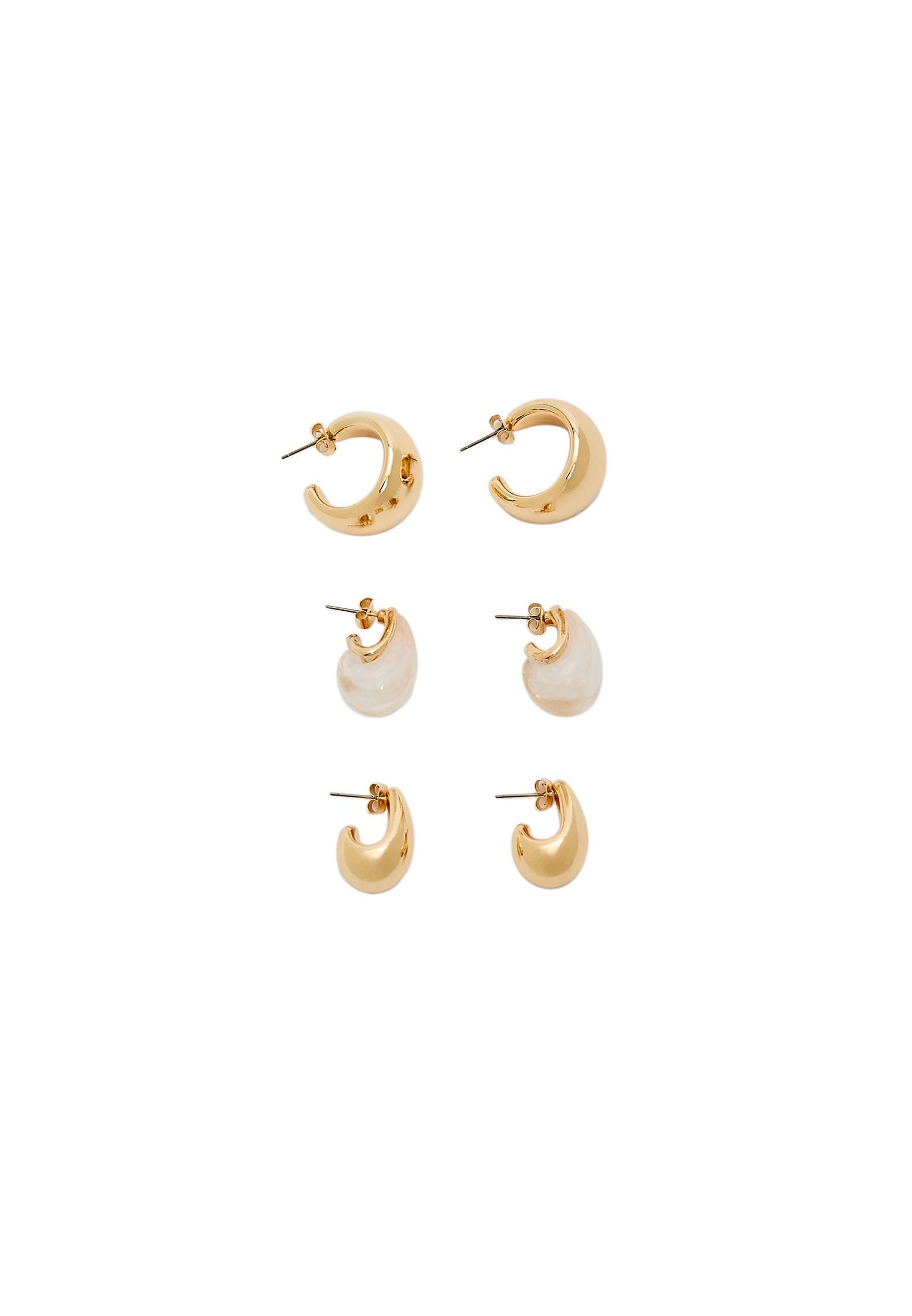 Set of 3 pairs of voluminous mini earrings — Gold