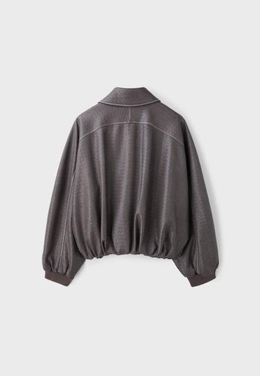 Braided leather effect bomber jacket — Dark grey 8