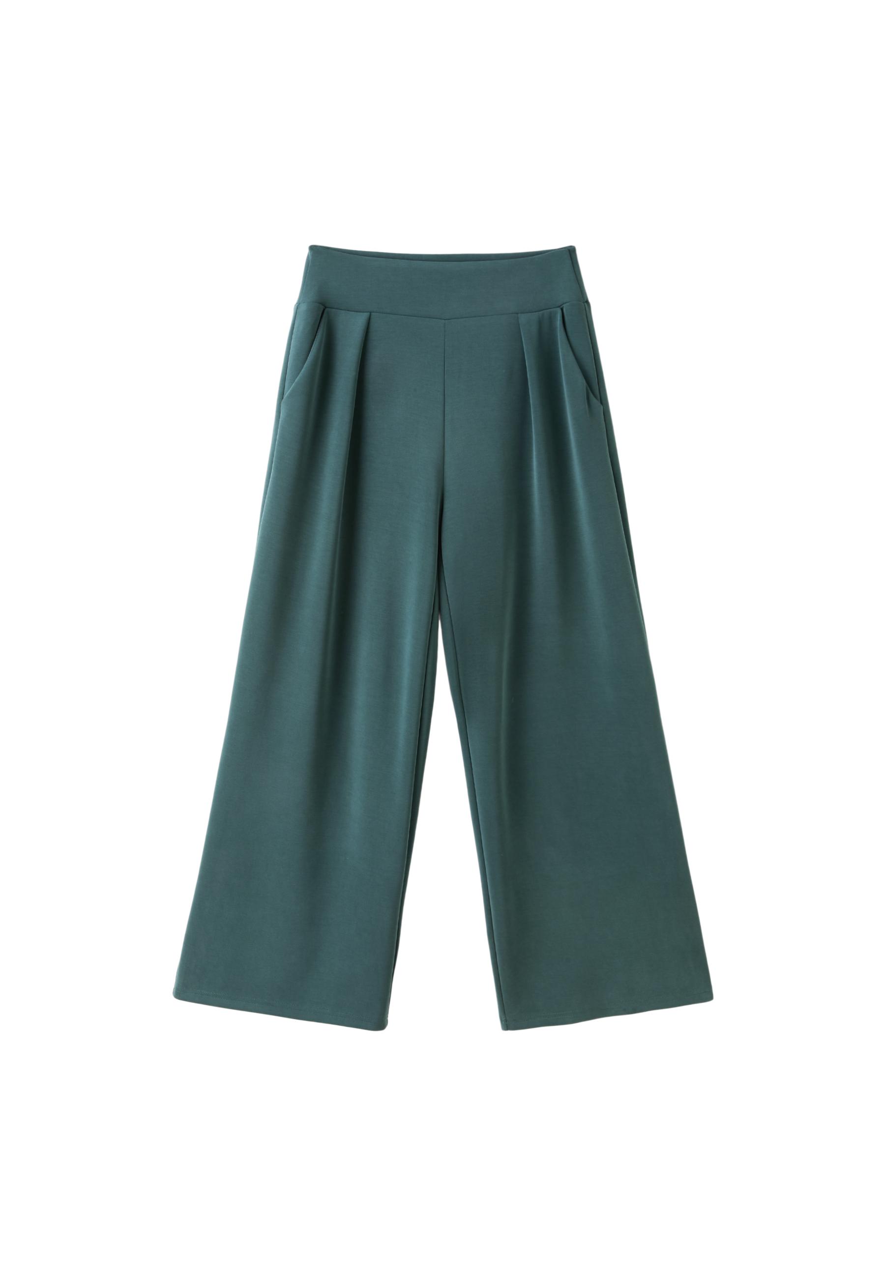 Soft-touch wide-leg trousers with darts — Khaki