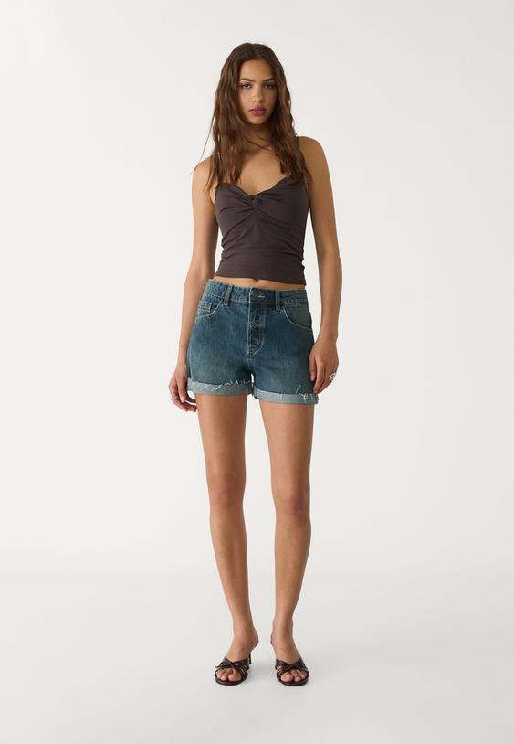 rolled up denim shorts