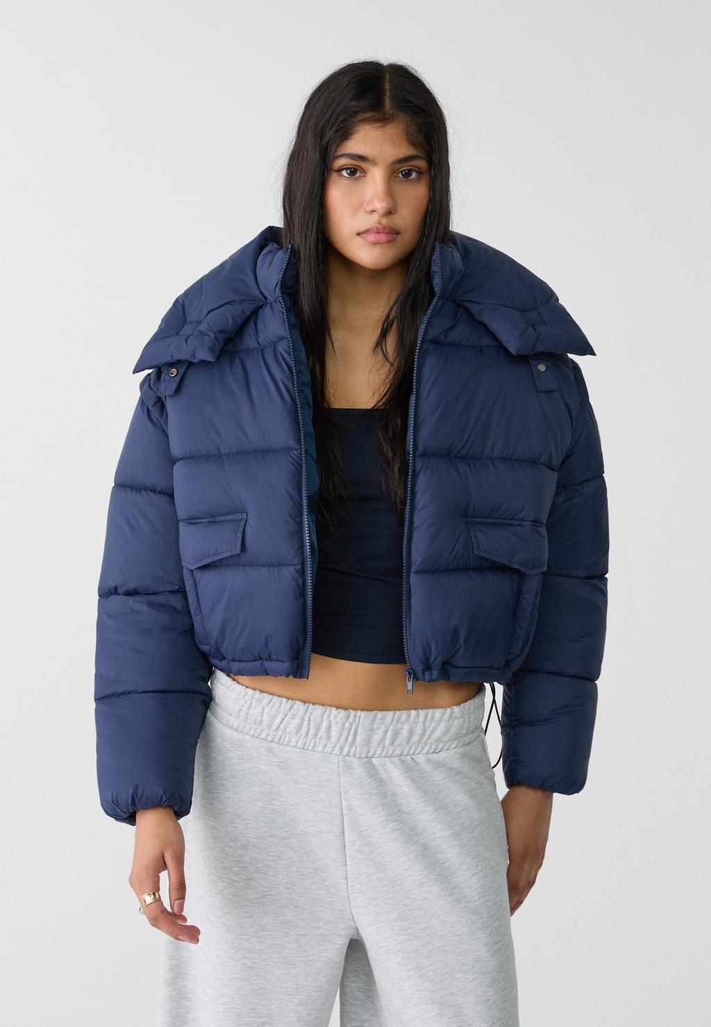 Cropped hooded puffer jacket