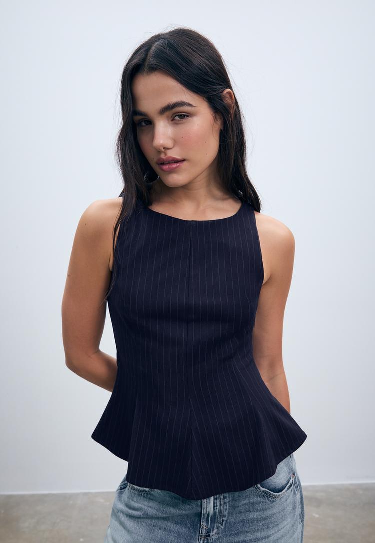 top peplum sin mangas rayas