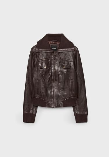 Leather jacket with ribbed trim — Brown 8