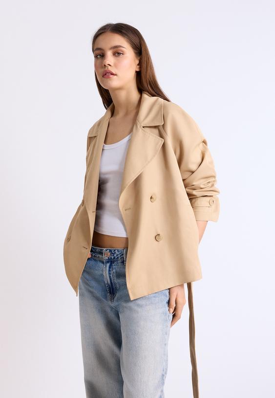 Stradivarius Short Flowing Trench Coat With Belt Stone M