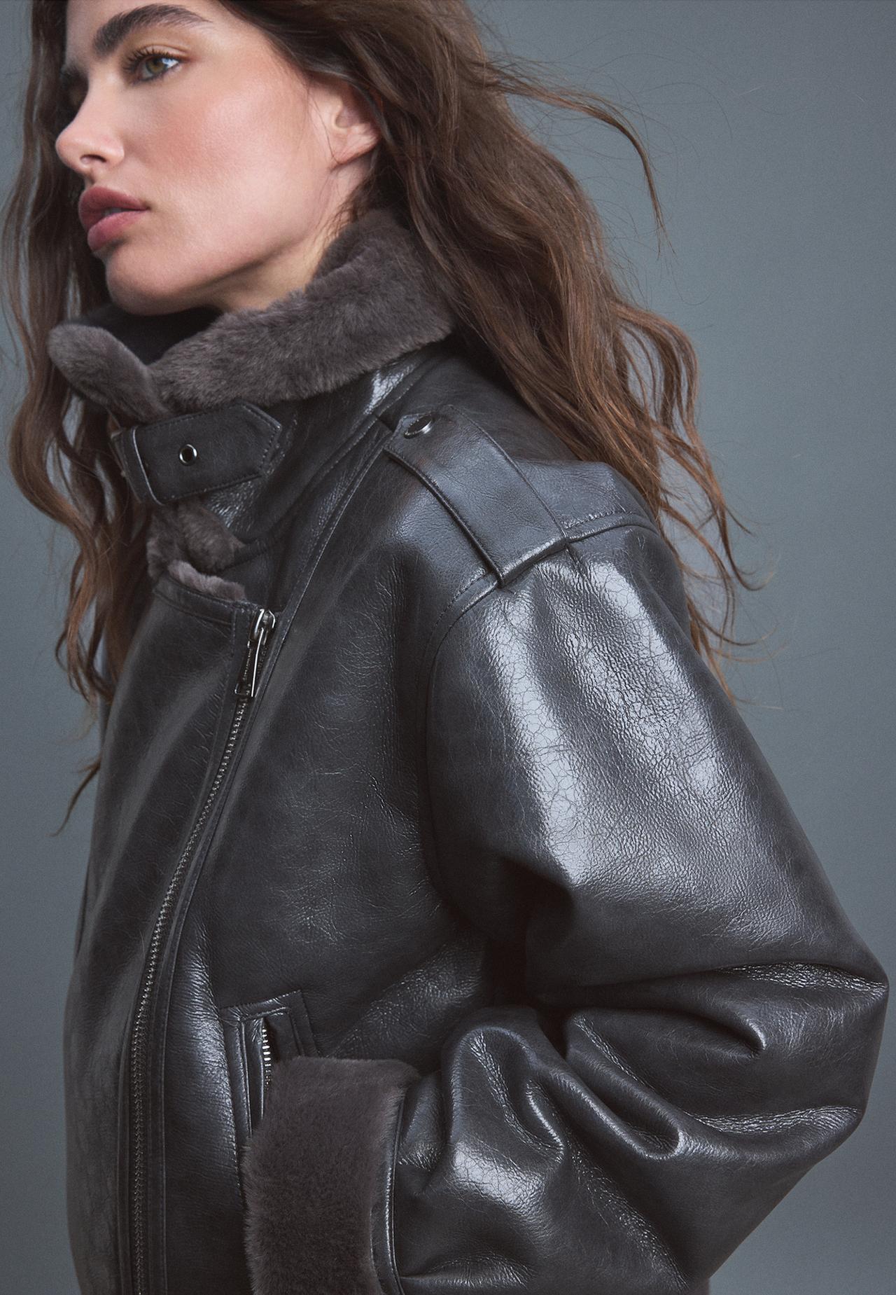 Leather effect double-faced biker jacket — Dark grey