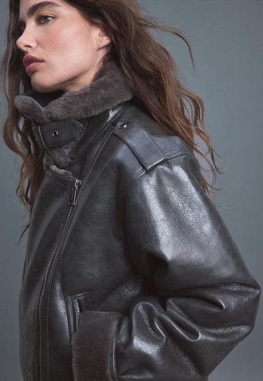 Leather effect double-faced biker jacket — Dark grey 4