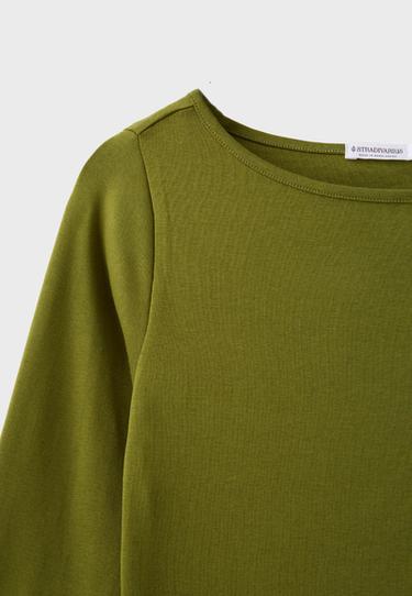 Boat neck basic T-shirt — Dark green 9